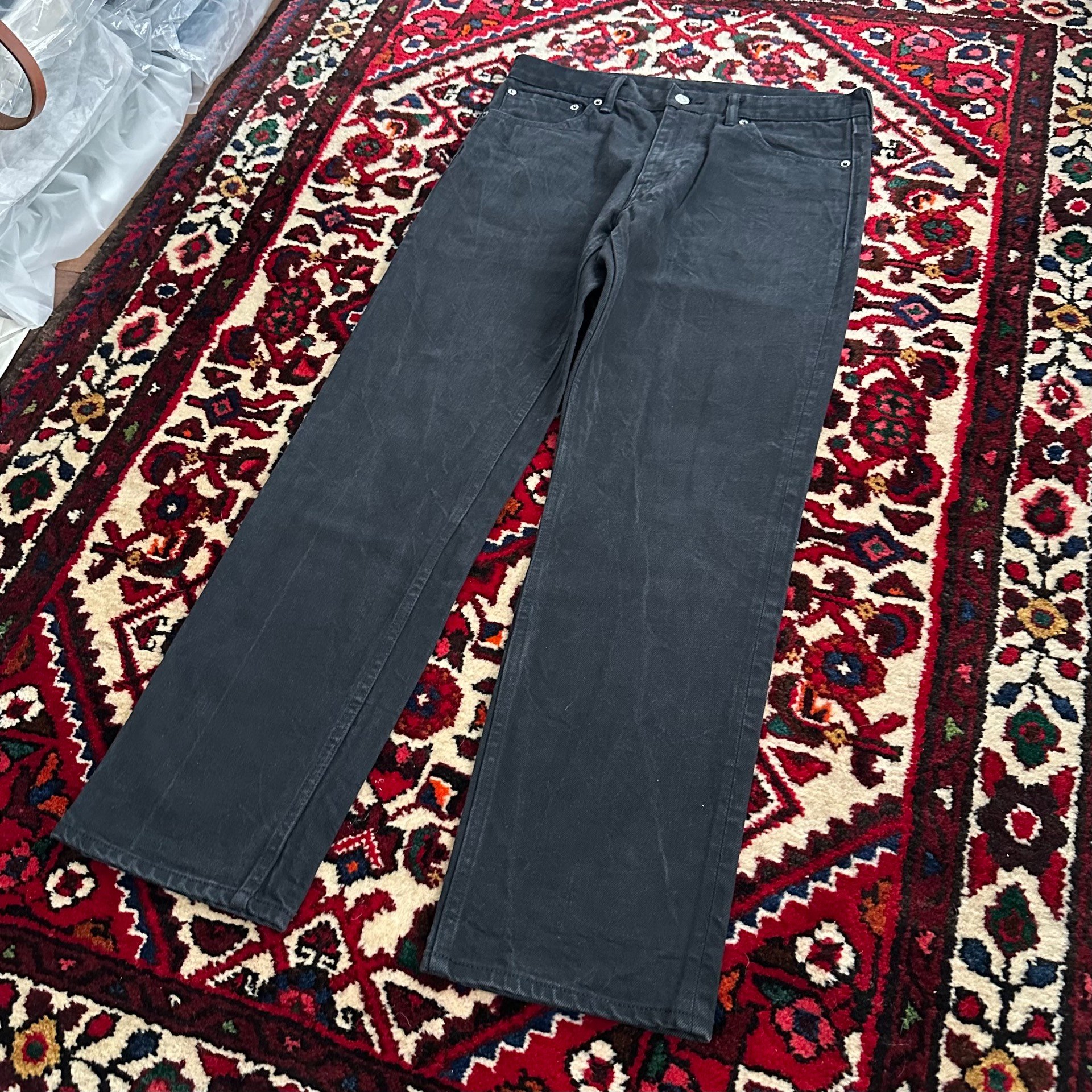 visvim 21AW Black Wide-Leg Jeans — label