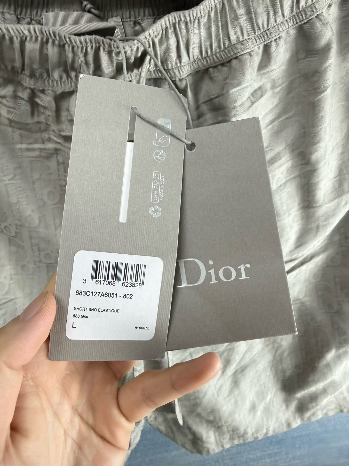 Dior Gray All-Over Print Silk Shorts — label