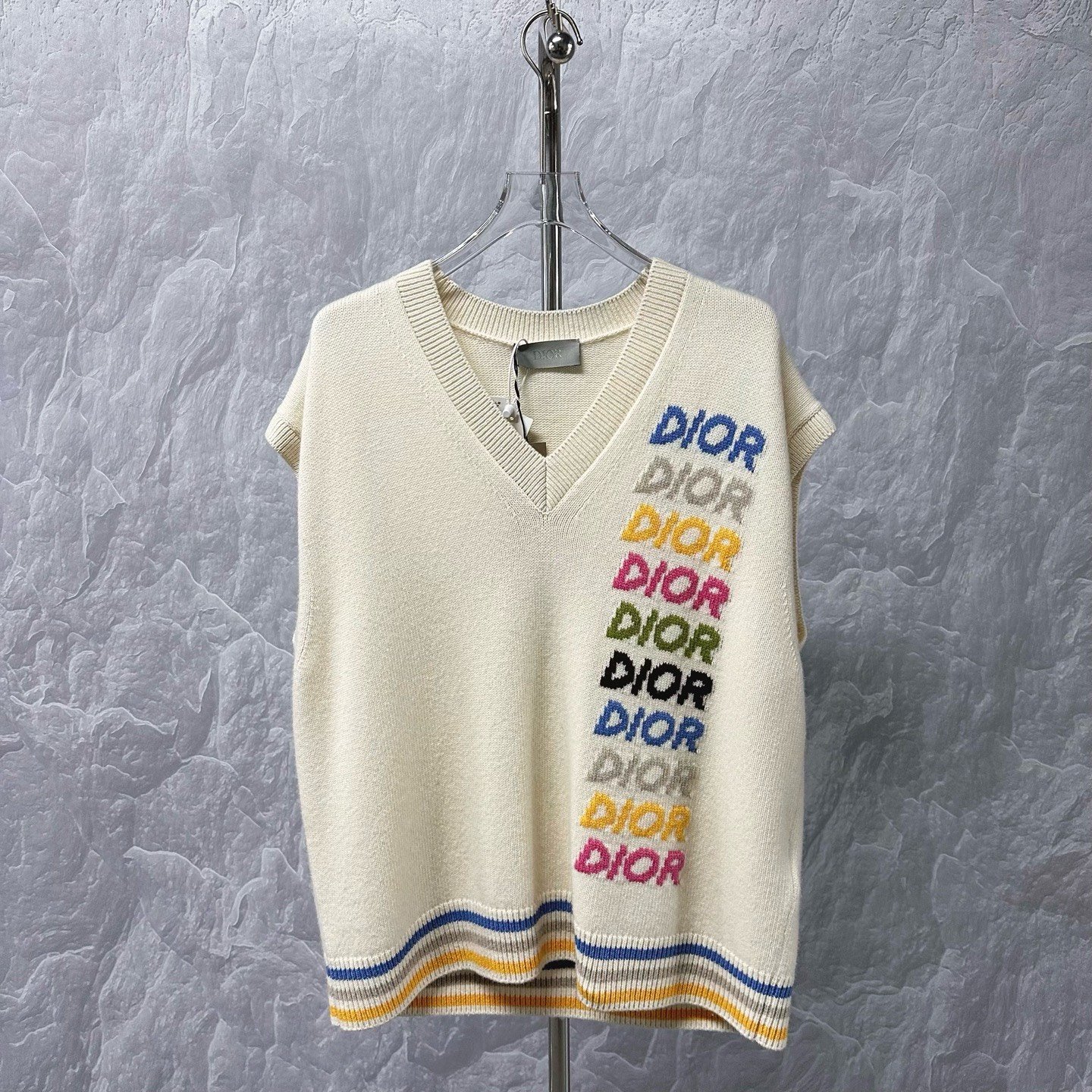 Dior Colorful Letter Cream Knit Vest
