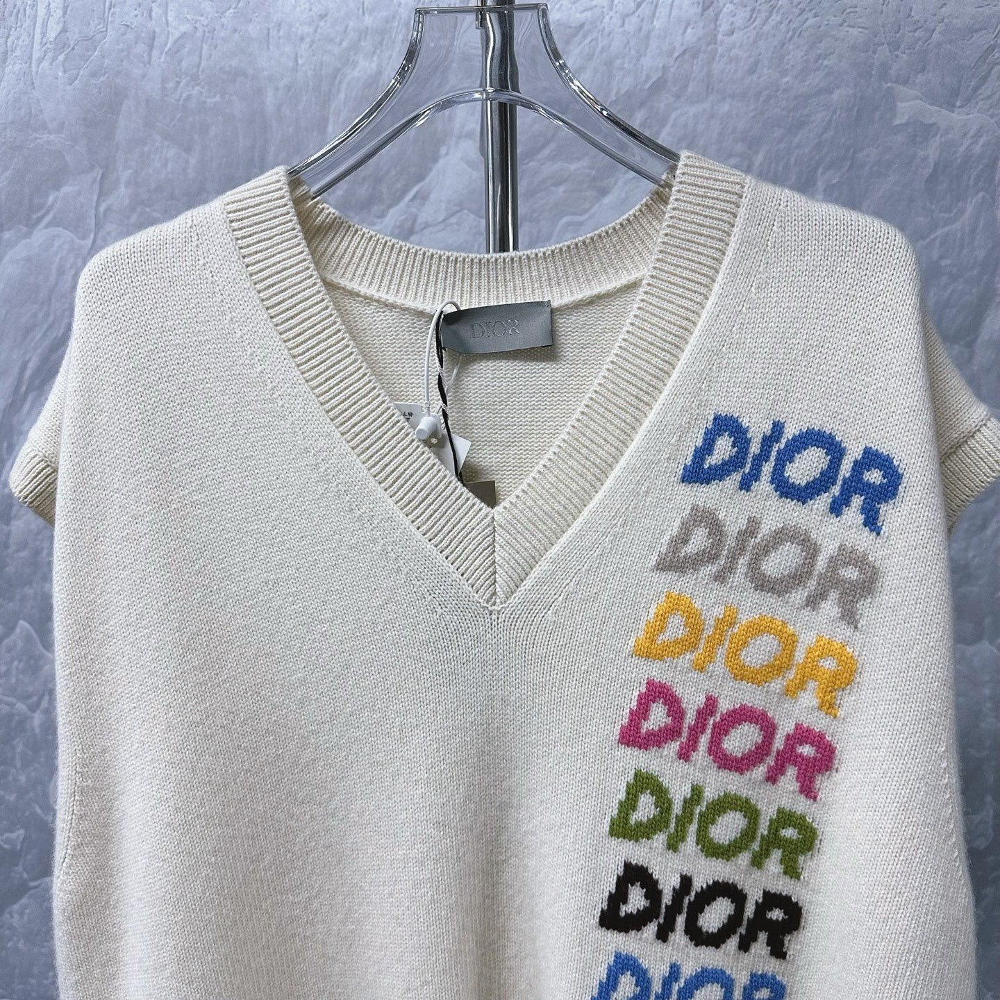 Dior Colorful Letter Cream Knit Vest — front