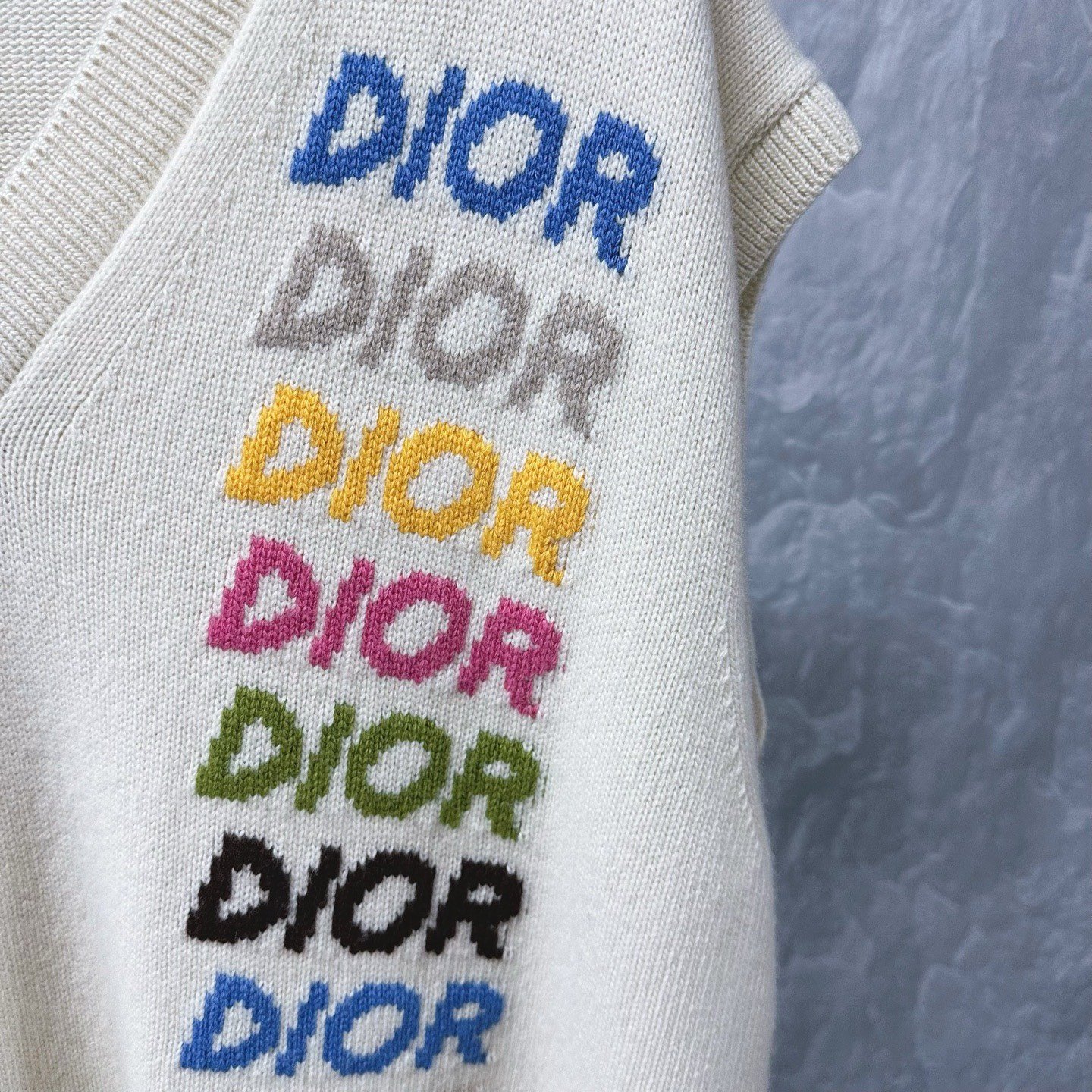 Dior Colorful Letter Cream Knit Vest — detail