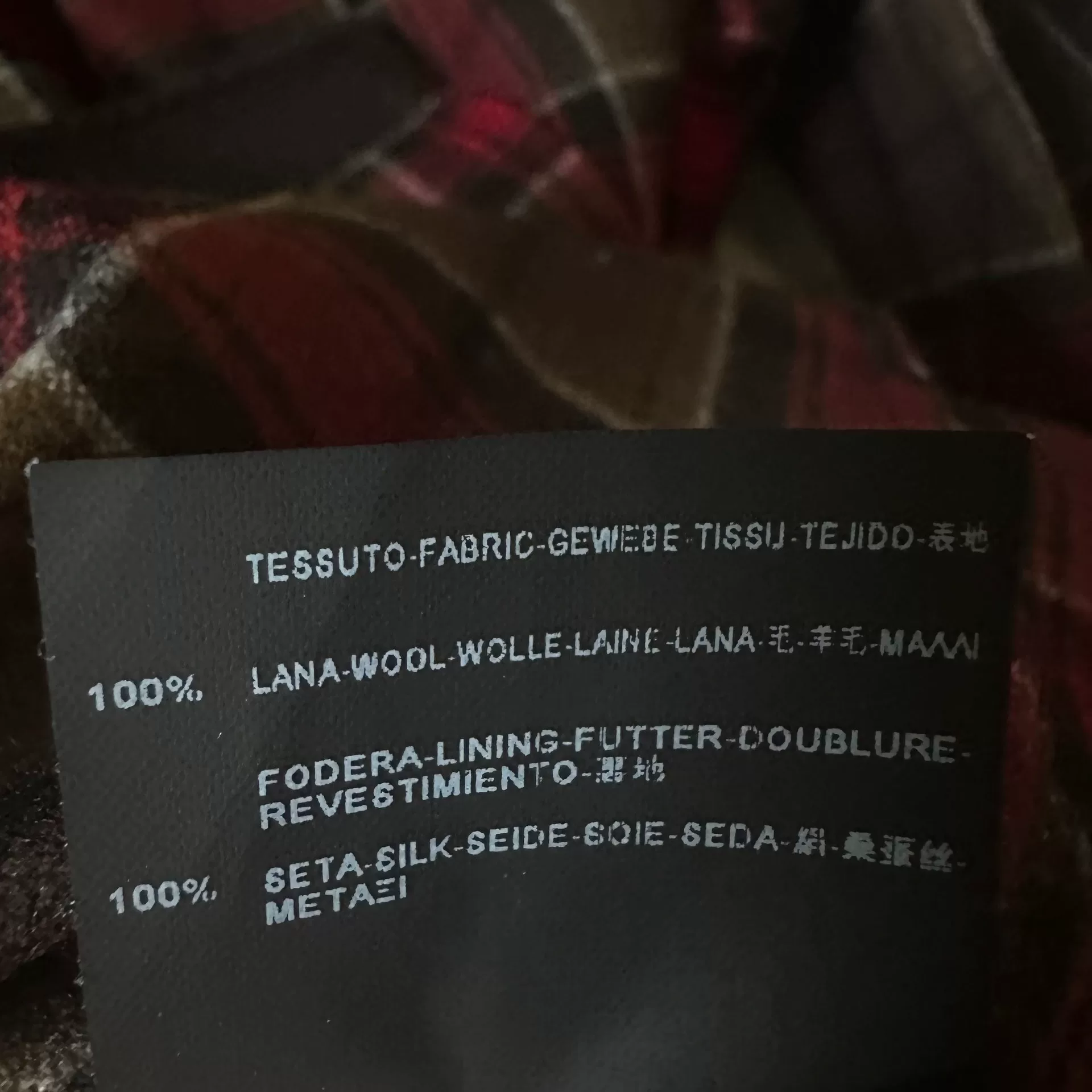 Saint Laurent Red Plaid Wool Shirt — label