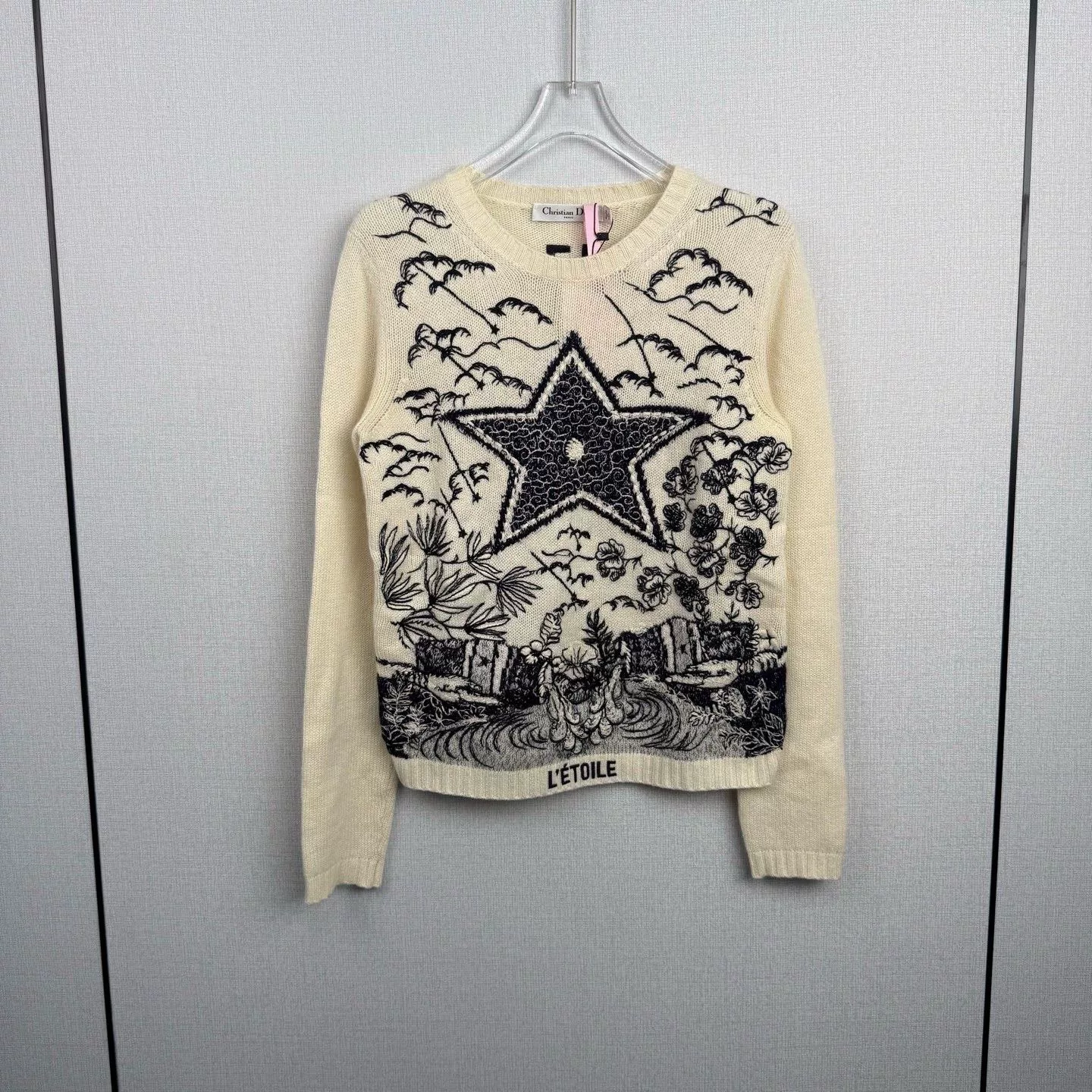 Dior Five-Star Embroidery Beige Cashmere Sweater