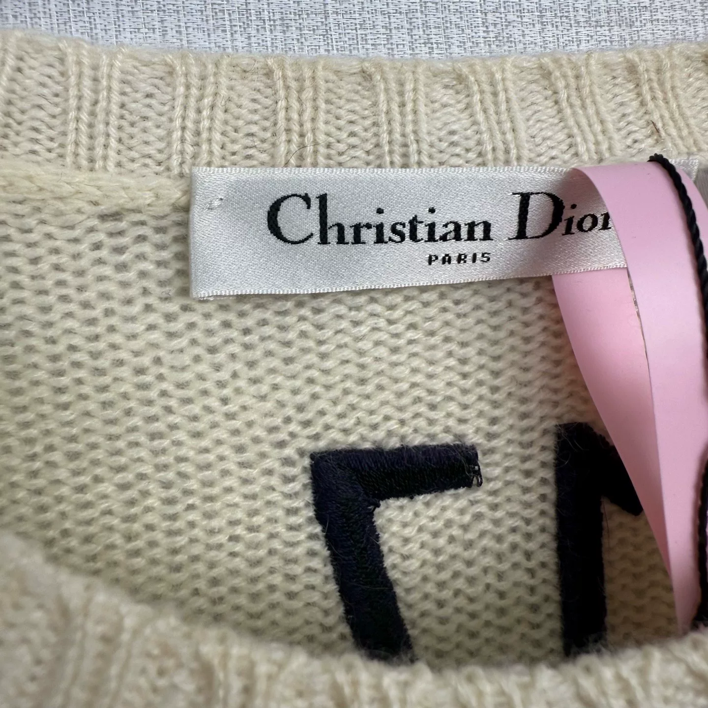 Dior Five-Star Embroidery Beige Cashmere Sweater — detail
