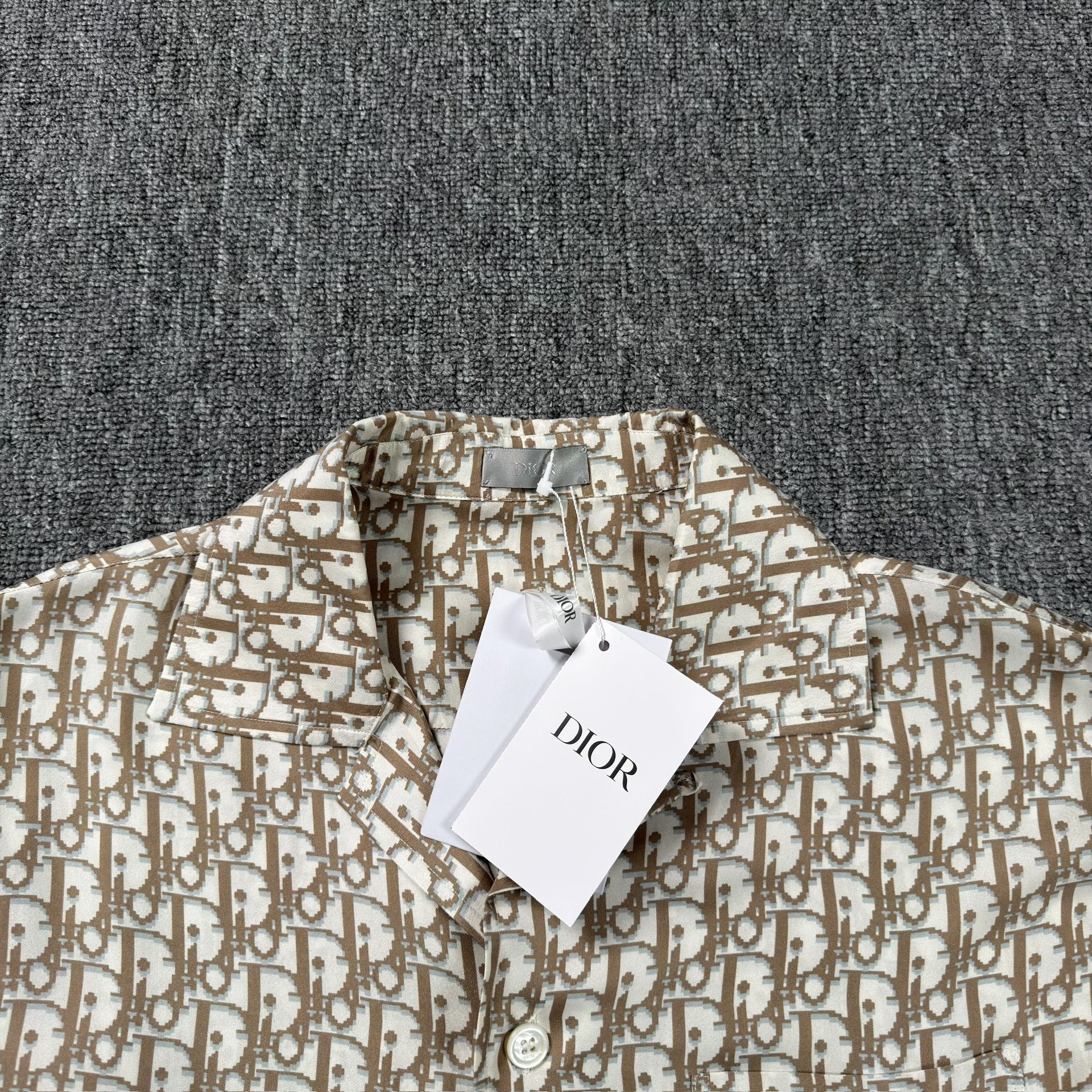 Dior Beige/Brown All-Over Print Short-Sleeve Shirt — front