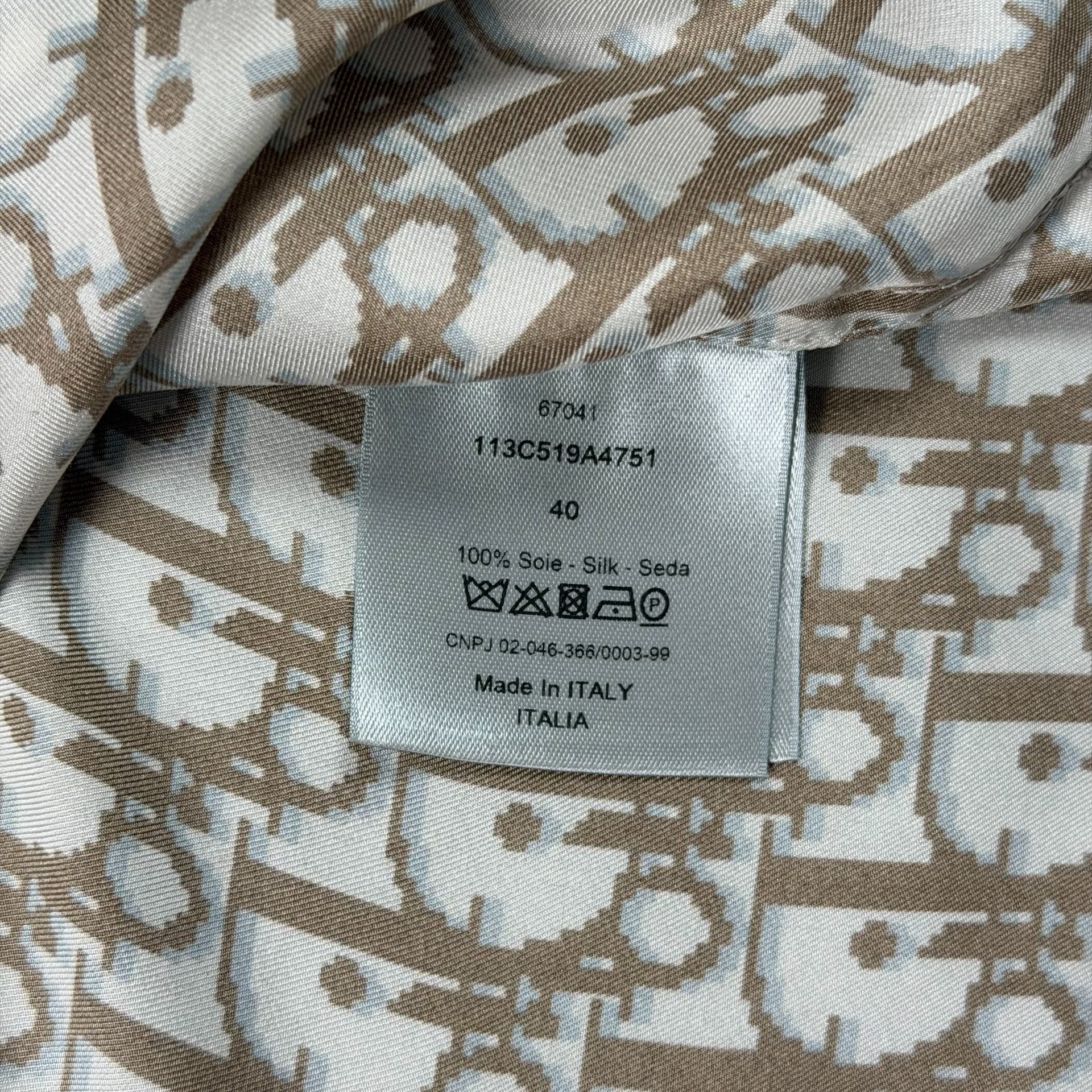 Dior Beige/Brown All-Over Print Short-Sleeve Shirt — label