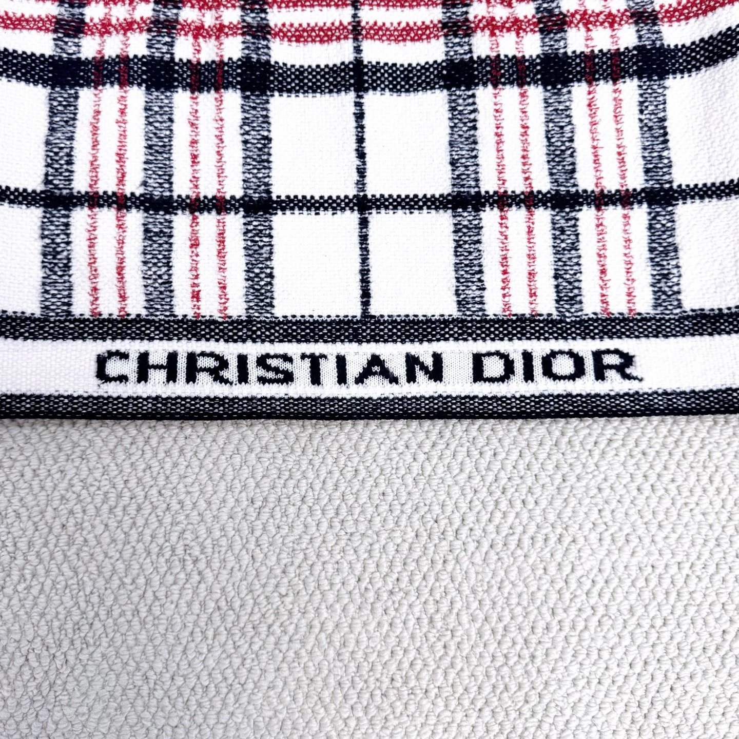 Dior White Red Check Slogan Slip Dress — label