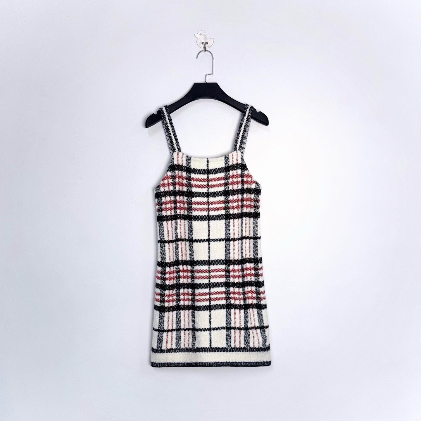 Dior White Red Check Slogan Slip Dress — front