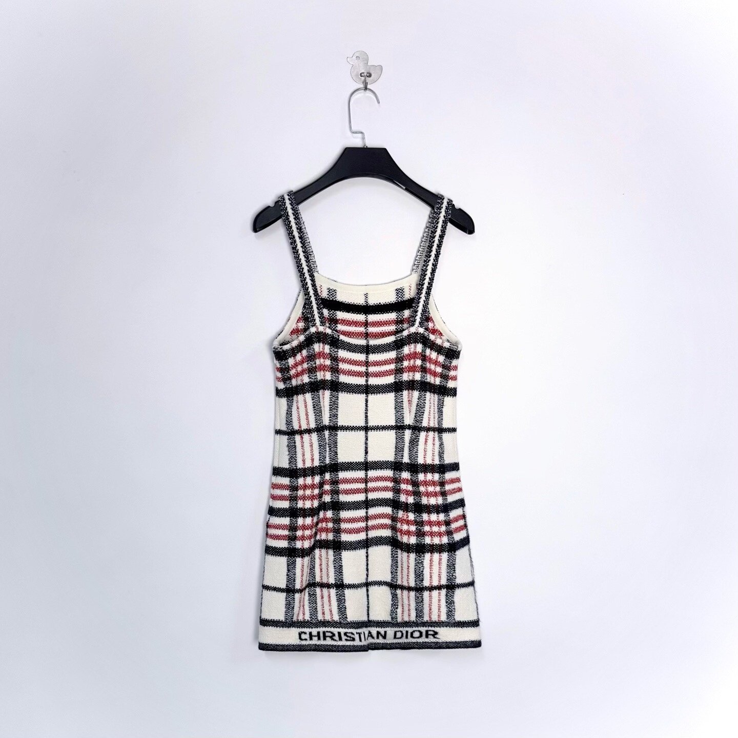 Dior White Red Check Slogan Slip Dress