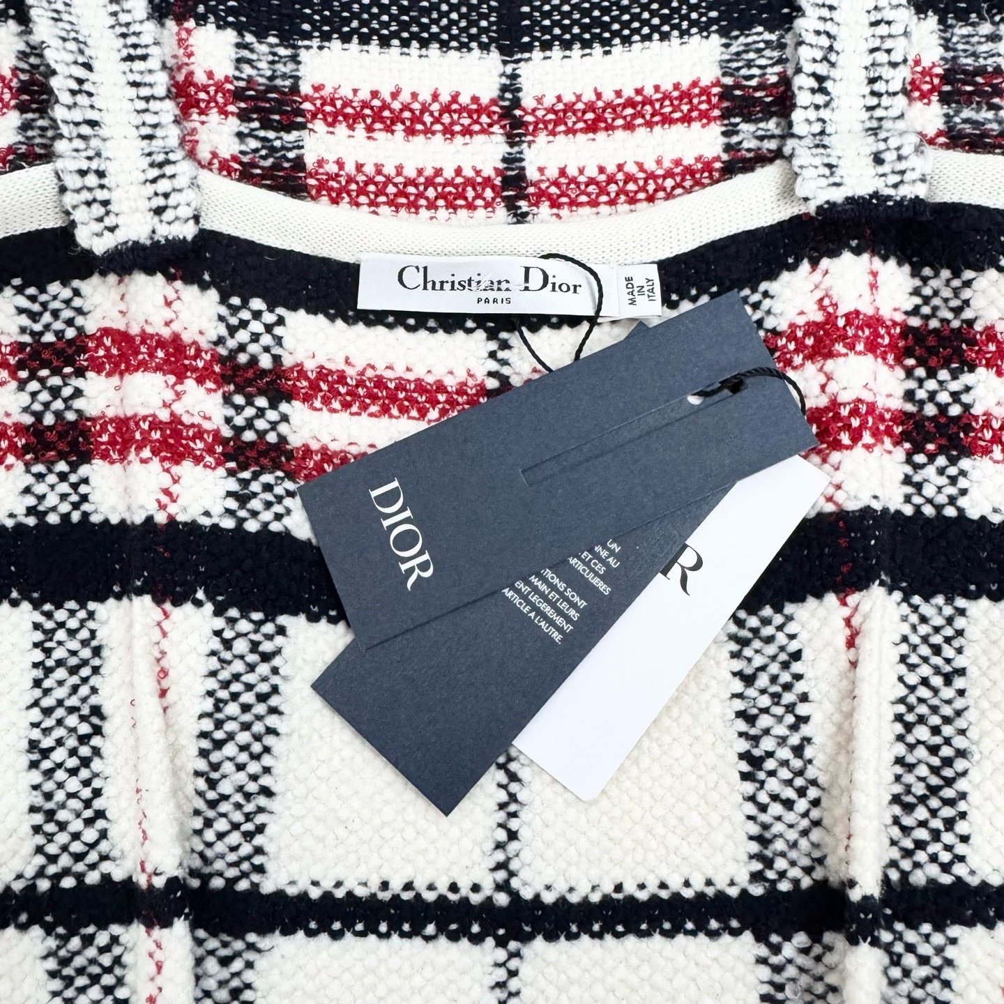Dior White Red Check Slogan Slip Dress — detail