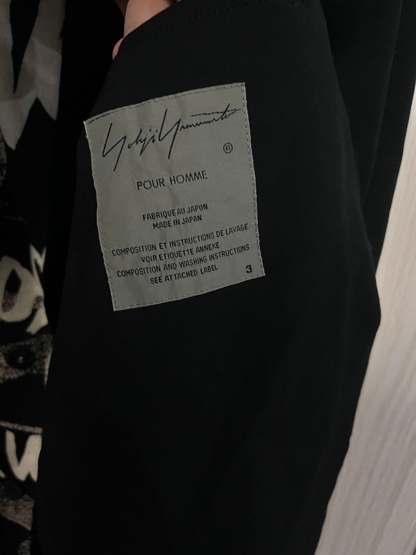 Yohji Yamamoto 18SS Discharge Print Blazer — label