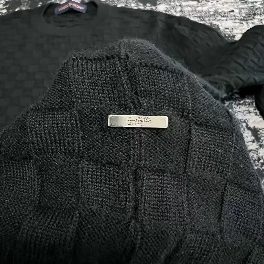 Louis Vuitton Black Checkered Wool Sweater — back