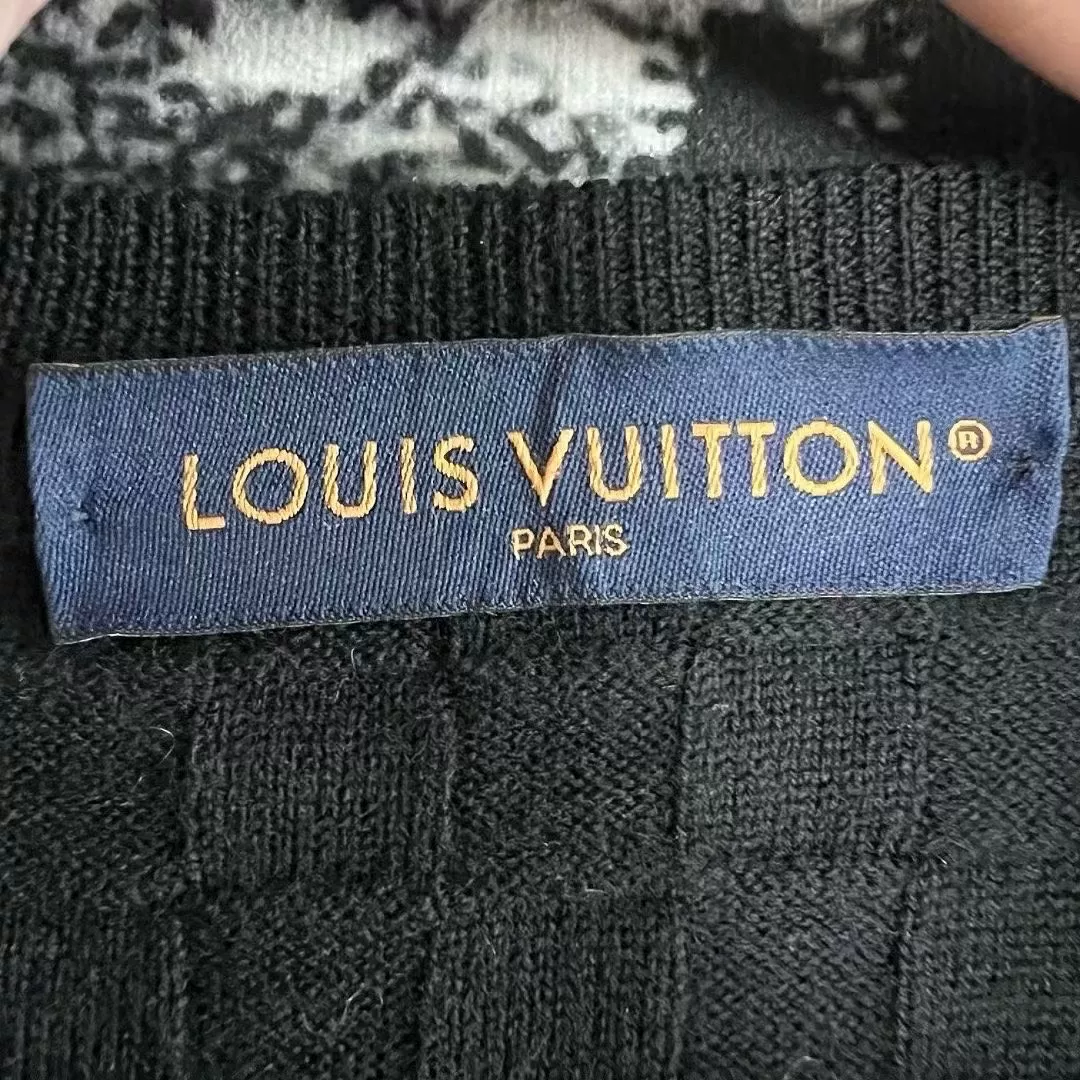 Louis Vuitton Black Checkered Wool Sweater — detail