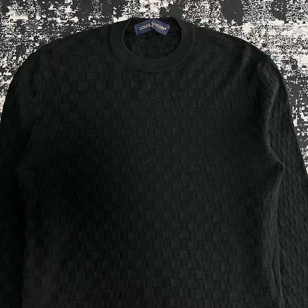 Louis Vuitton Black Checkered Wool Sweater — front