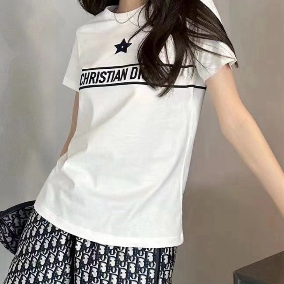 Dior Embroidered Star Letter Short-Sleeve Tee — front
