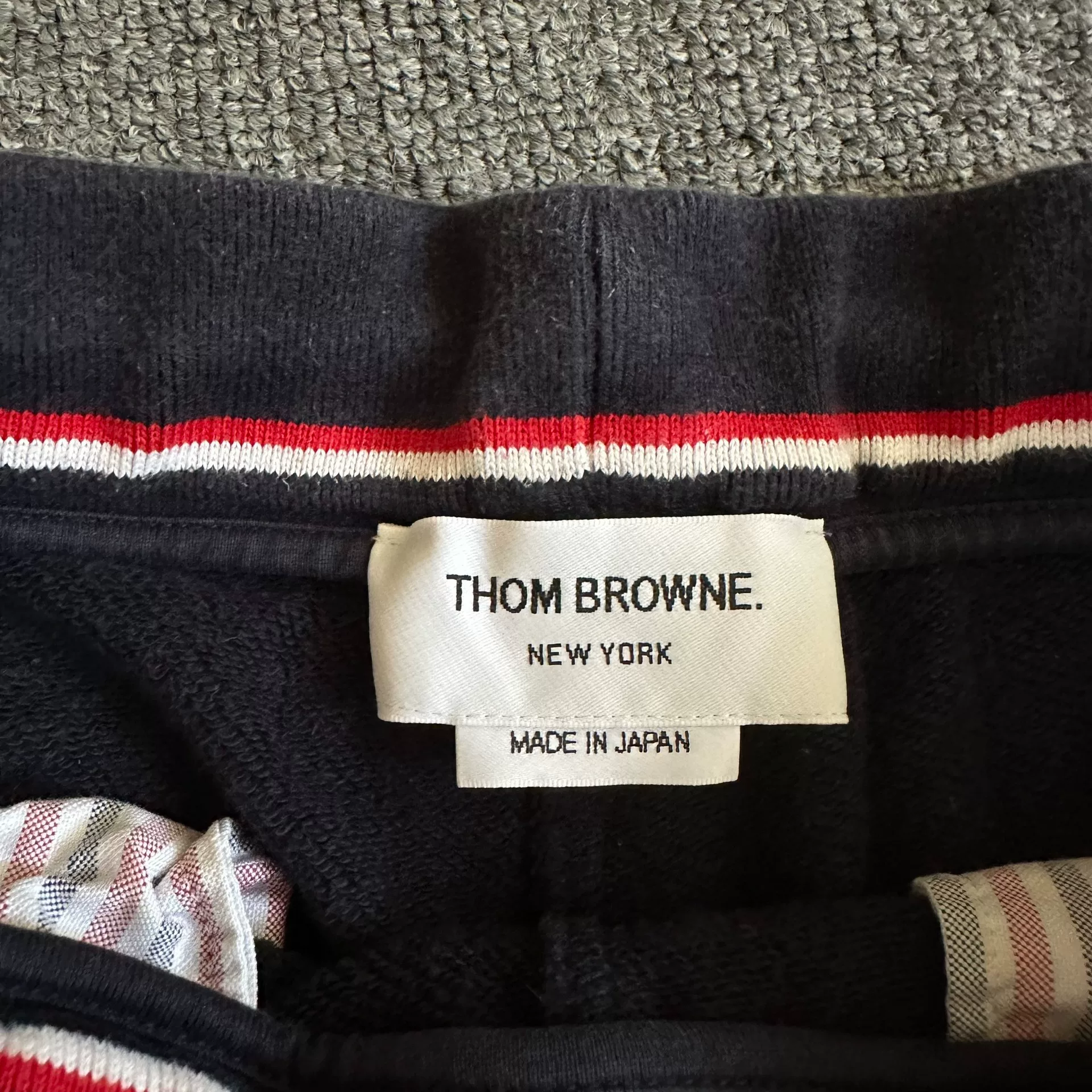 Thom Browne Dark Blue Stripe Sweatshorts — back