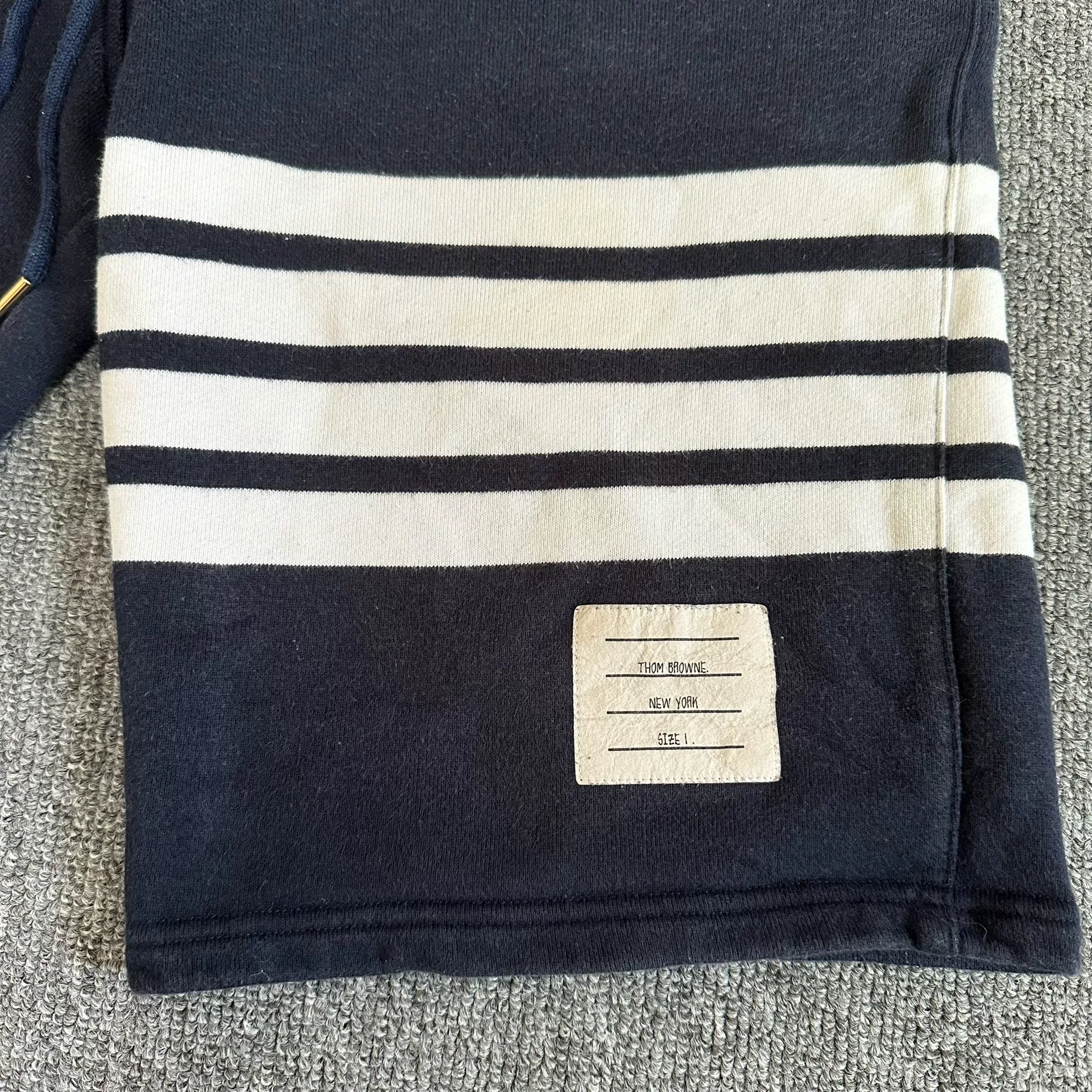 Thom Browne Dark Blue Stripe Sweatshorts — detail