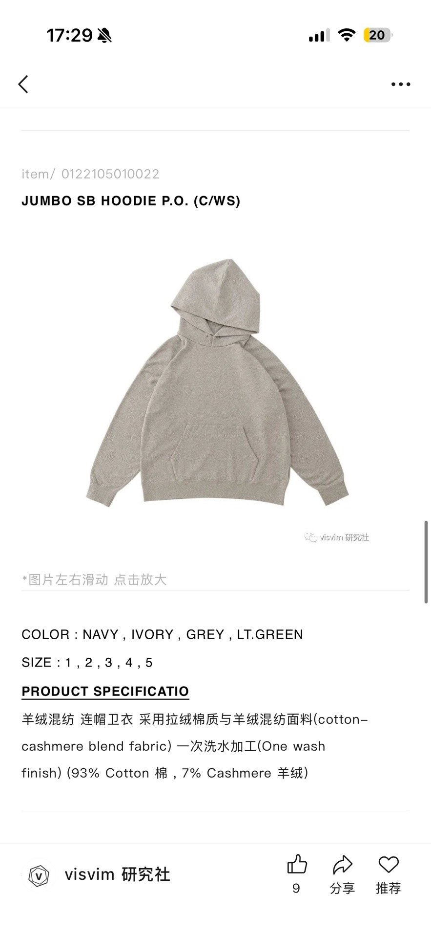 Visvim Jumbo SB Hoodie 22SS — back