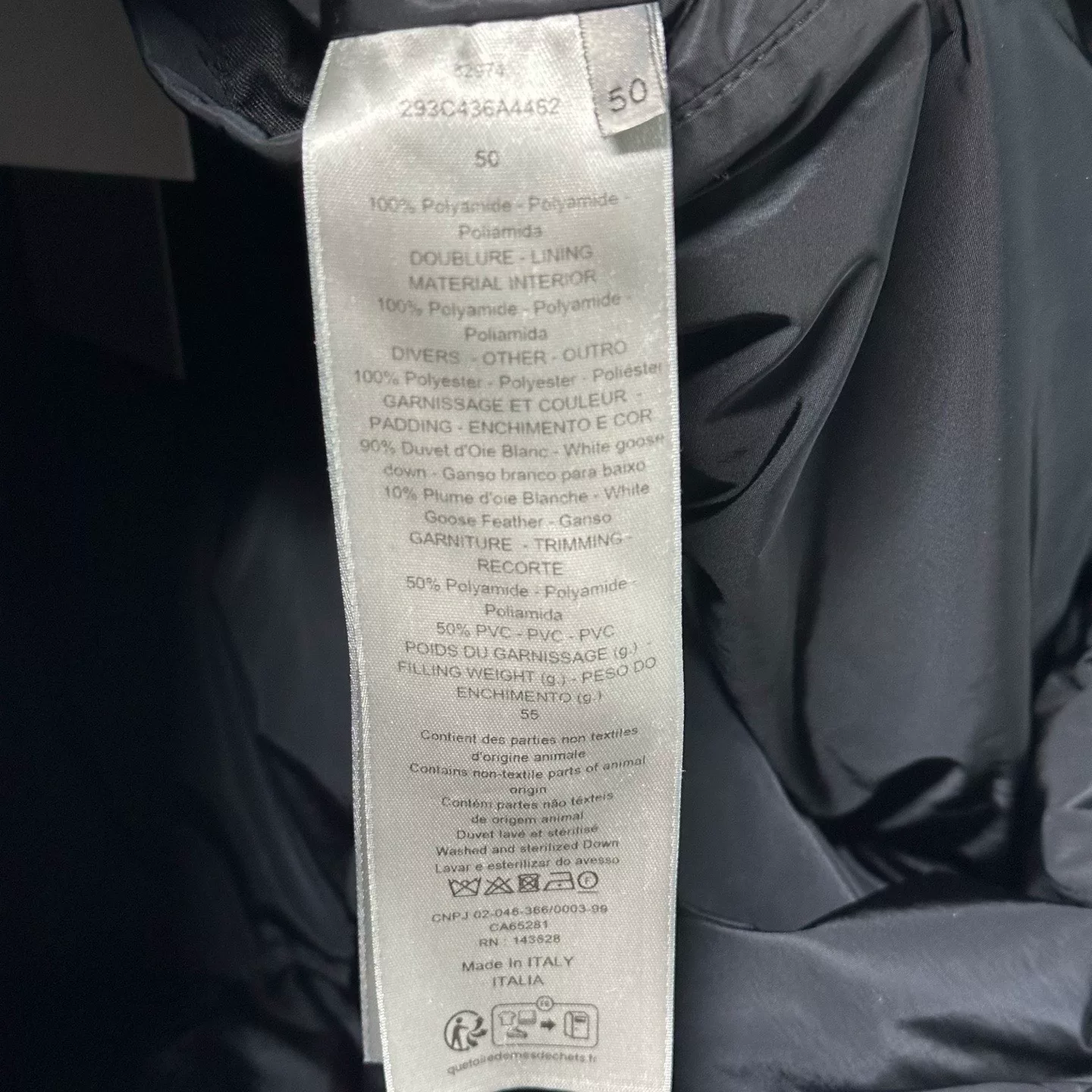 Dior Light Blue Logo Print Puffer Jacket — label