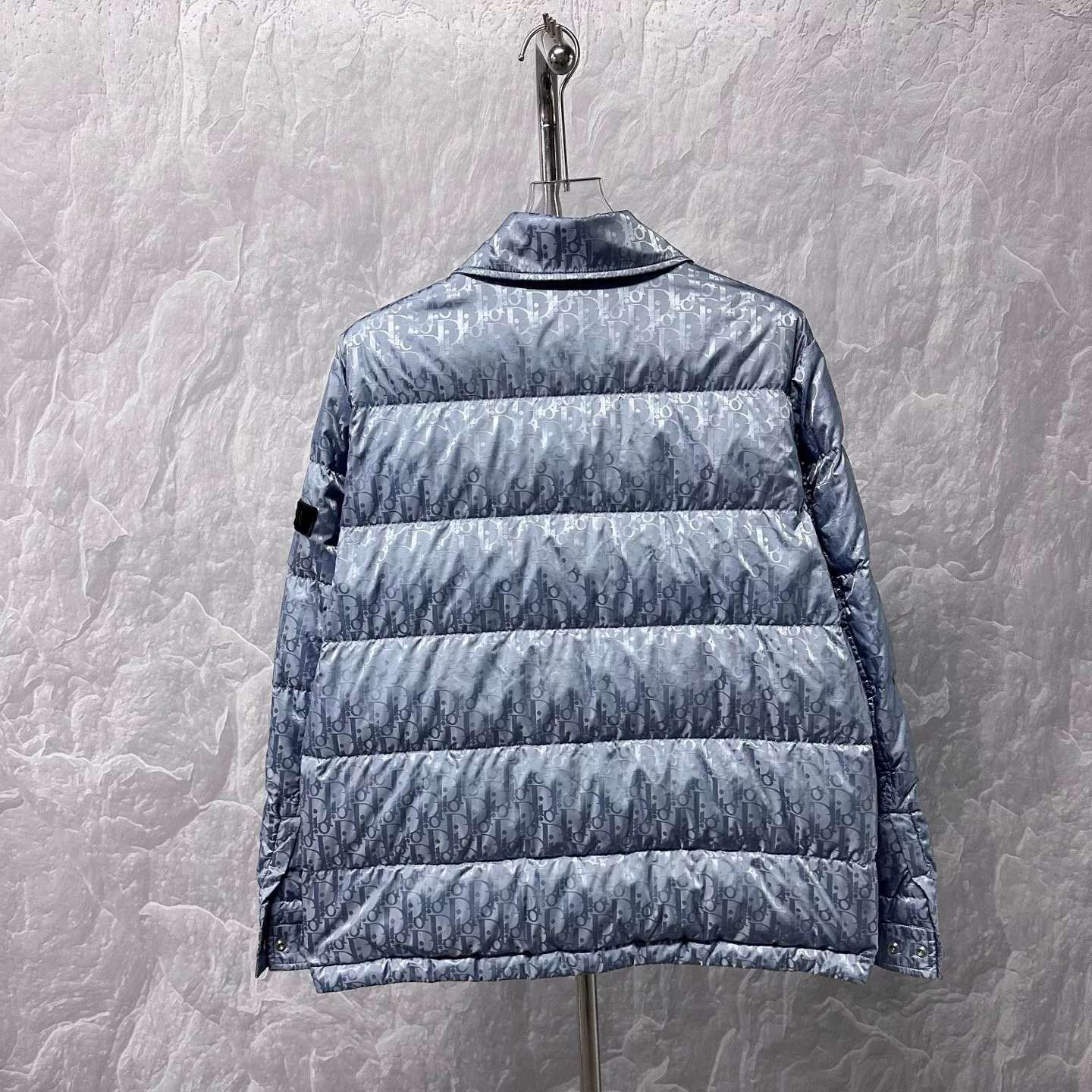 Dior Light Blue Logo Print Puffer Jacket — back