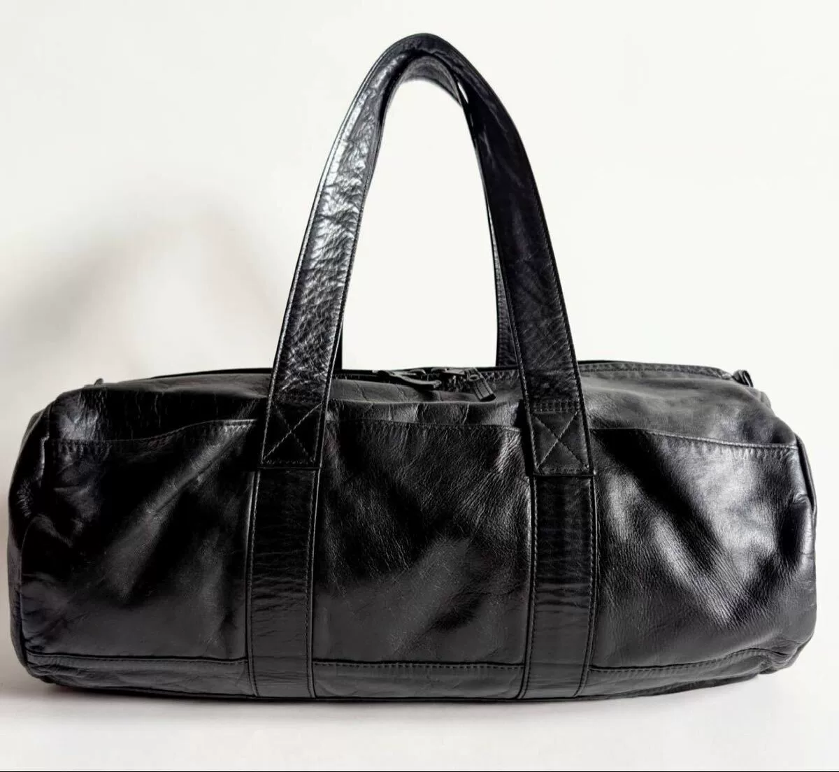 Porter Narrow Black Leather Boston Bag