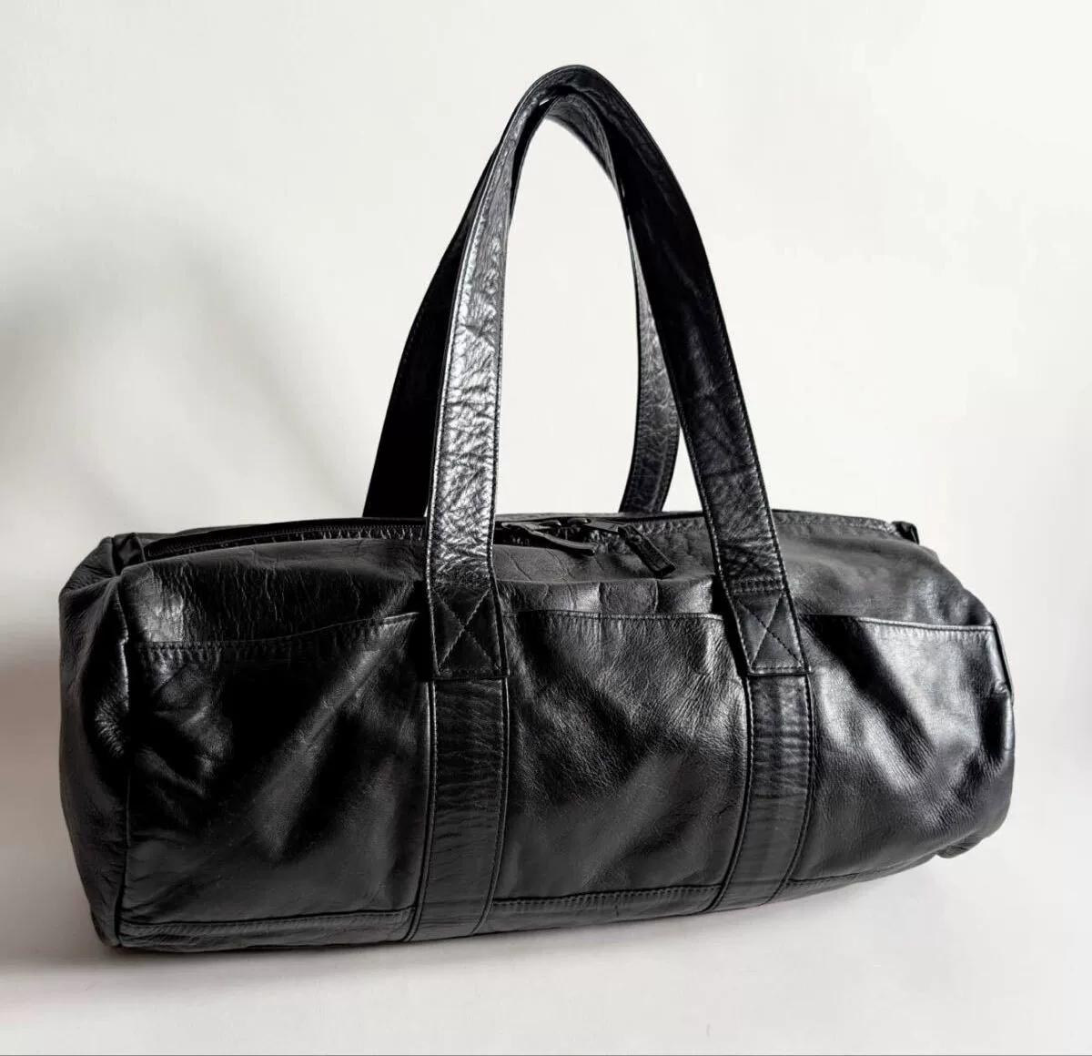 Porter Narrow Black Leather Boston Bag — front