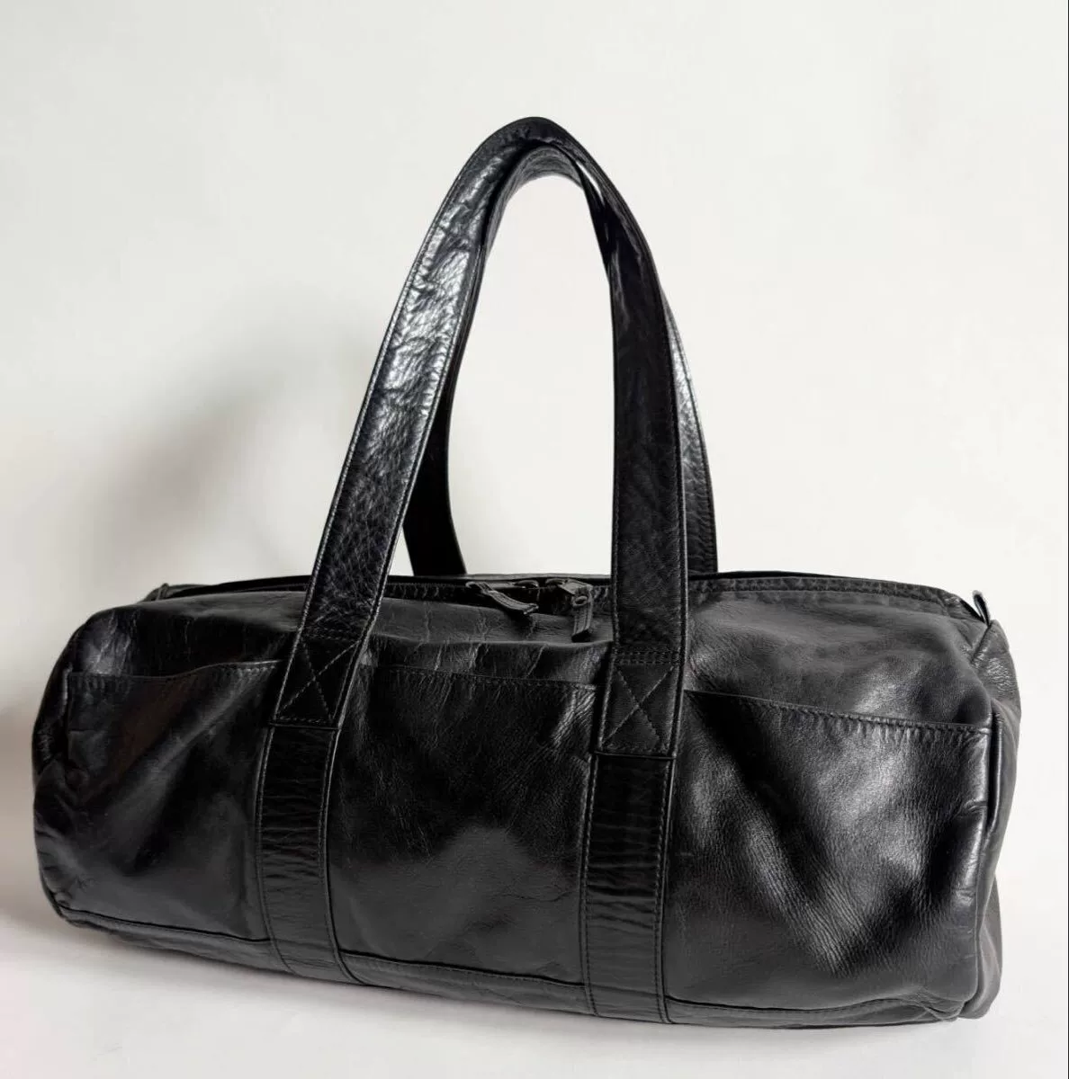 Porter Narrow Black Leather Boston Bag — back