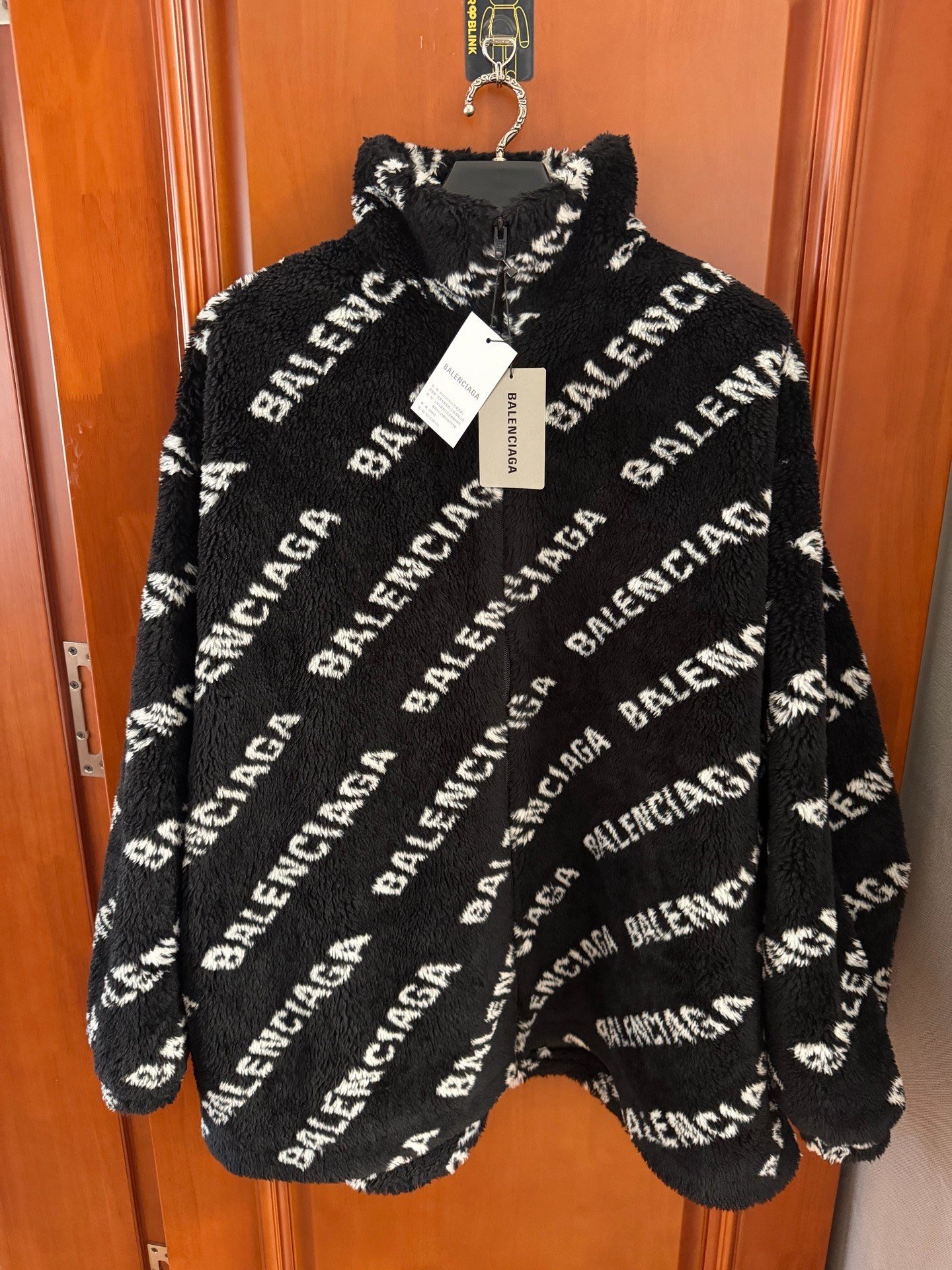 Balenciaga Black Logo Lamb Fleece Teddy Coat