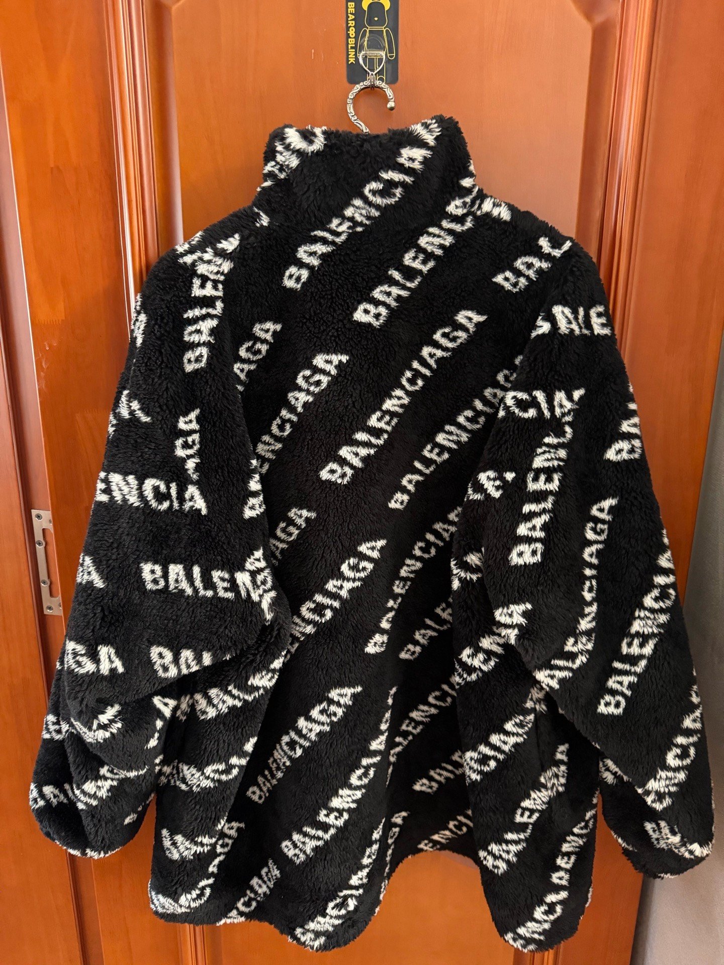 Balenciaga Black Logo Lamb Fleece Teddy Coat — front