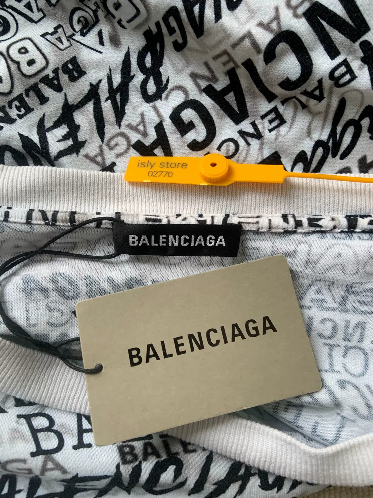 Balenciaga All-Over Print Long-Sleeve Sweatshirt — label
