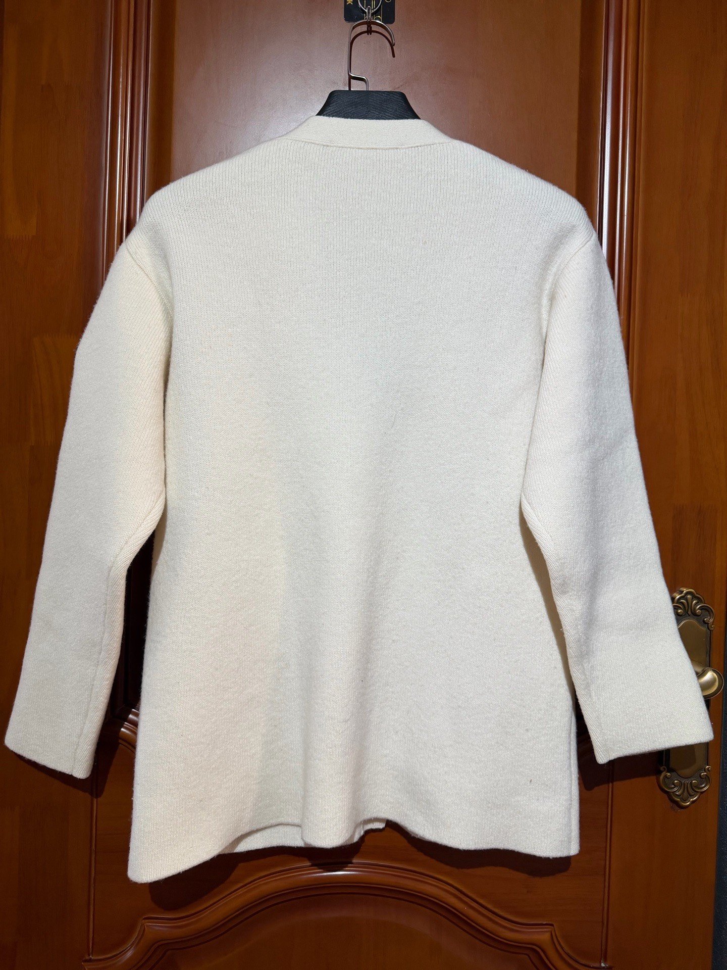 Balenciaga White Sleeve Logo Wool Cardigan — front