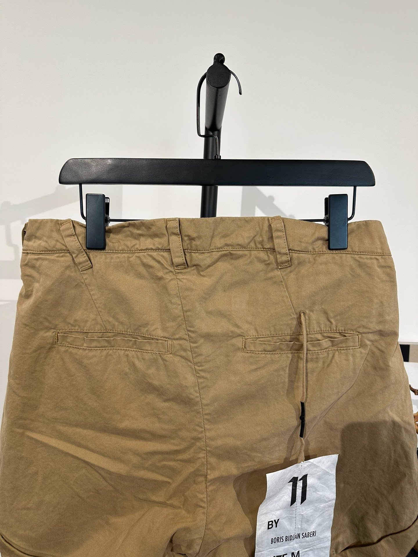 Boris Bidjan Saberi Khaki Twill Shorts — label