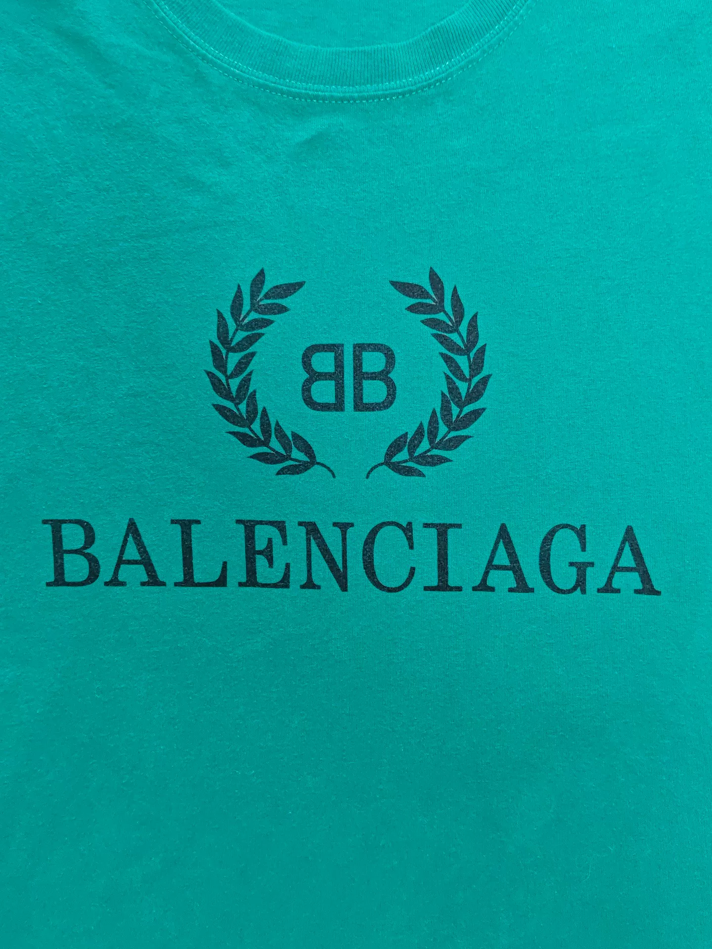 Balenciaga Teal Laurel Logo T-Shirt — detail