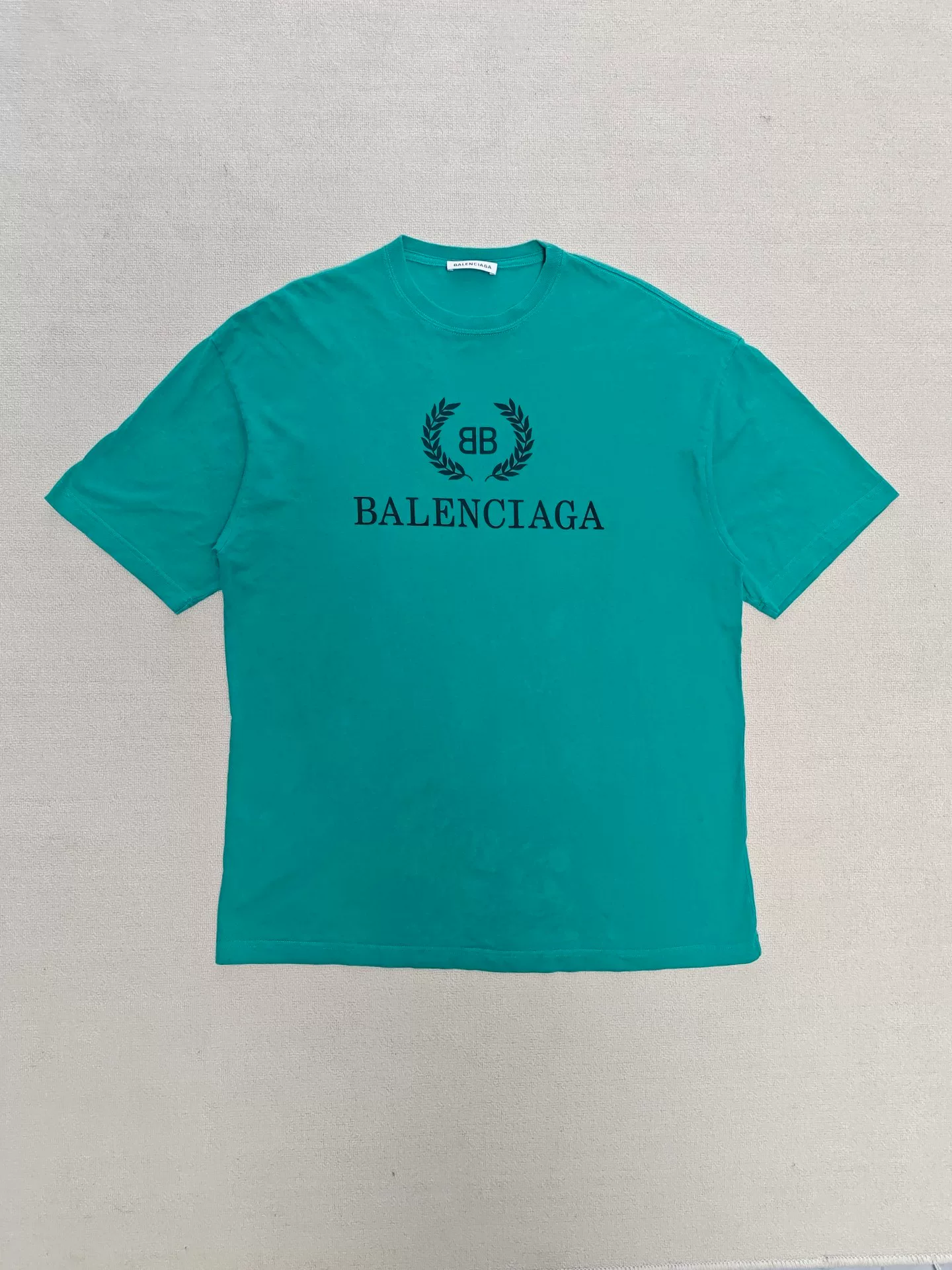 Balenciaga Teal Laurel Logo T-Shirt