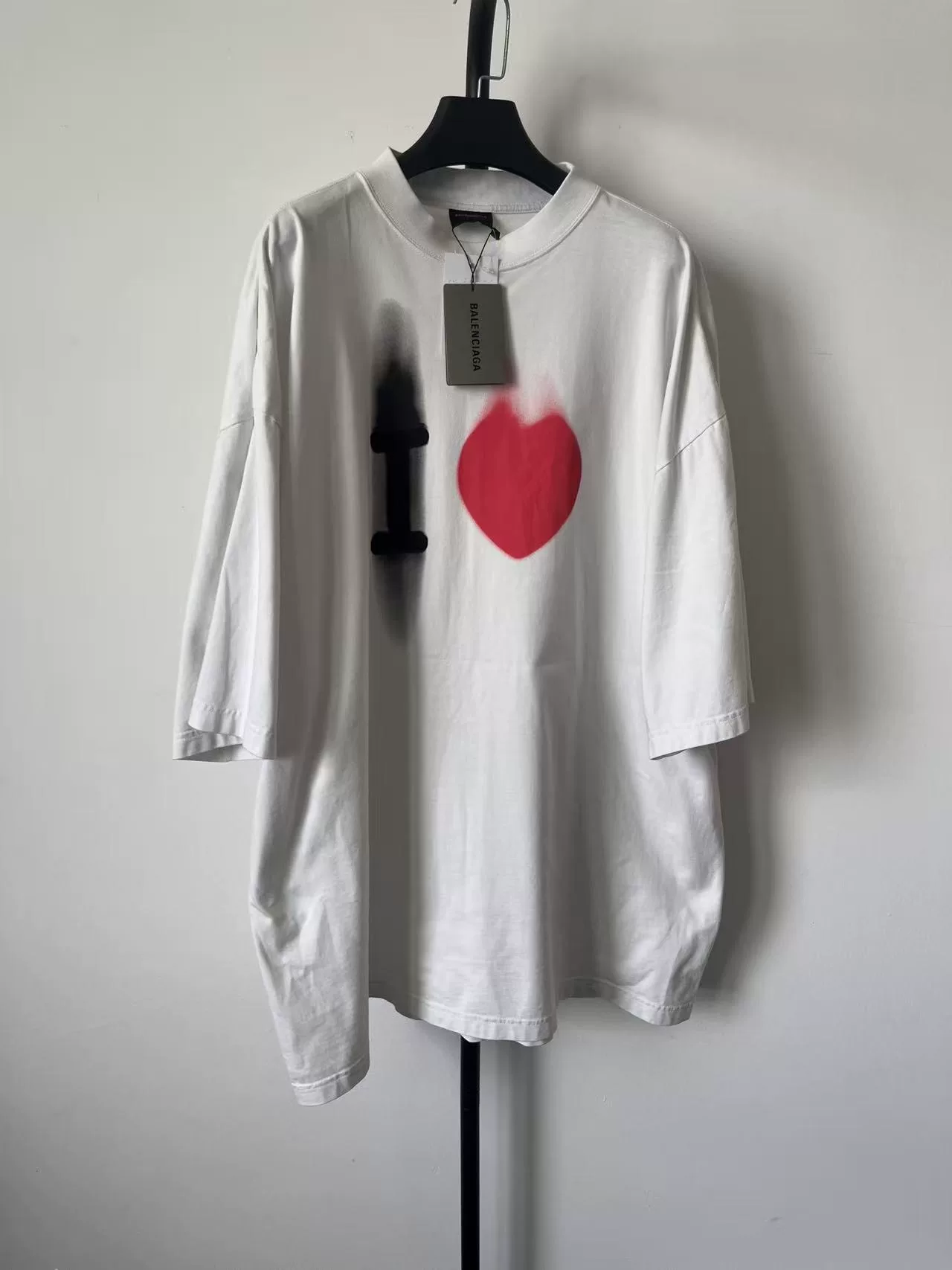 Balenciaga Heart Print Loose Short-Sleeve T-Shirt