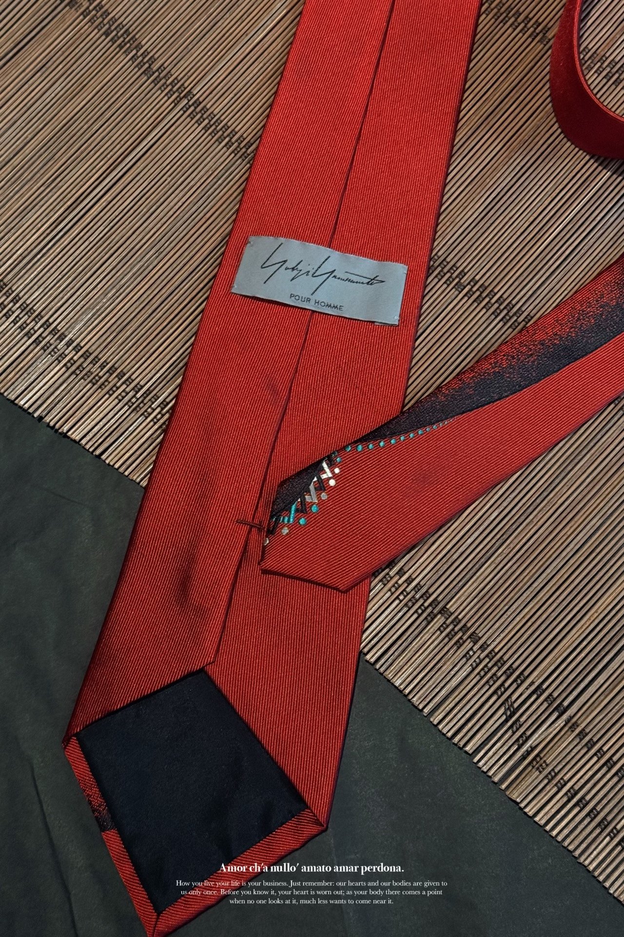 Yohji Yamamoto Red Gradient Silk Tie — label