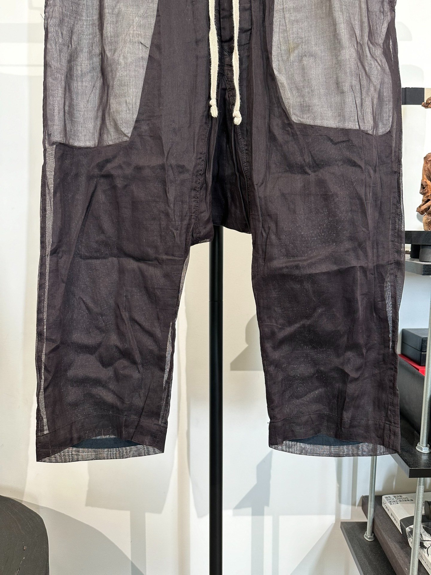 Rick Owens Black Mesh Cropped Pants — label