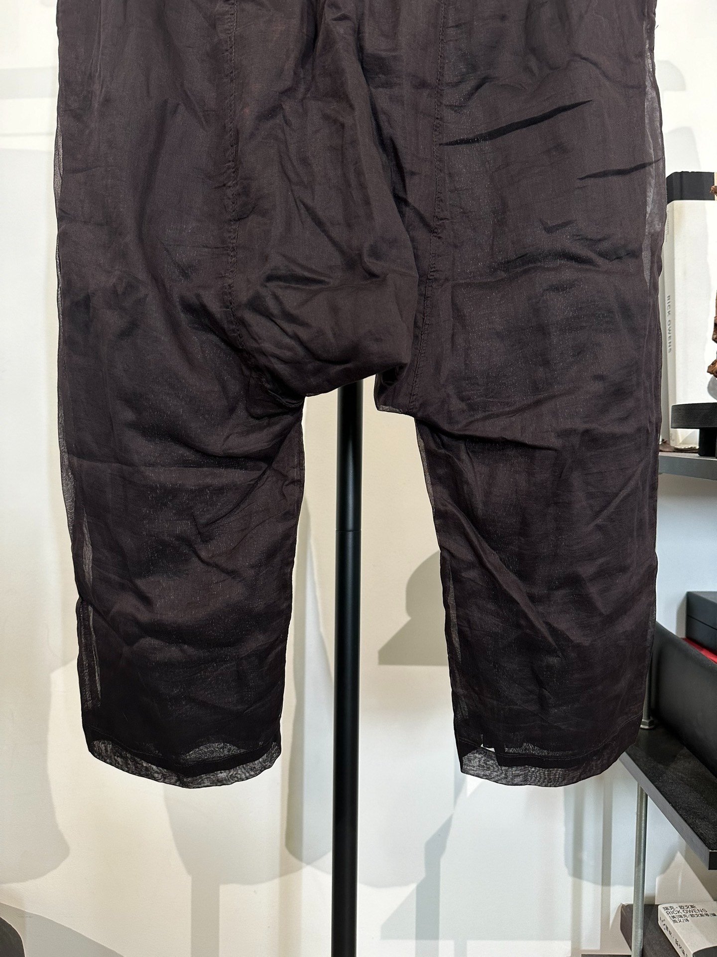 Rick Owens Black Mesh Cropped Pants — back