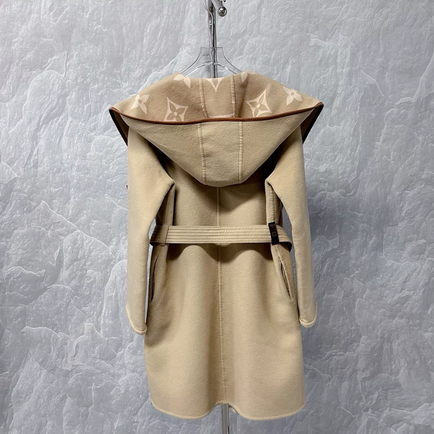Louis Vuitton Beige Wool Wrap Coat — label