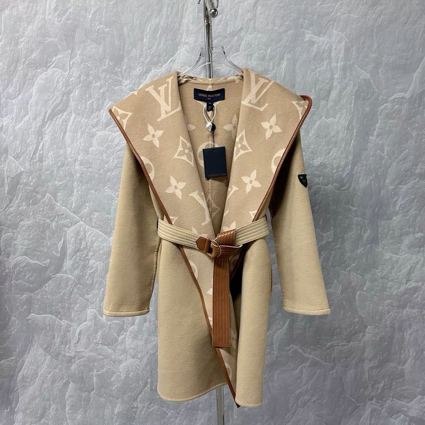 Louis Vuitton Beige Wool Wrap Coat — front