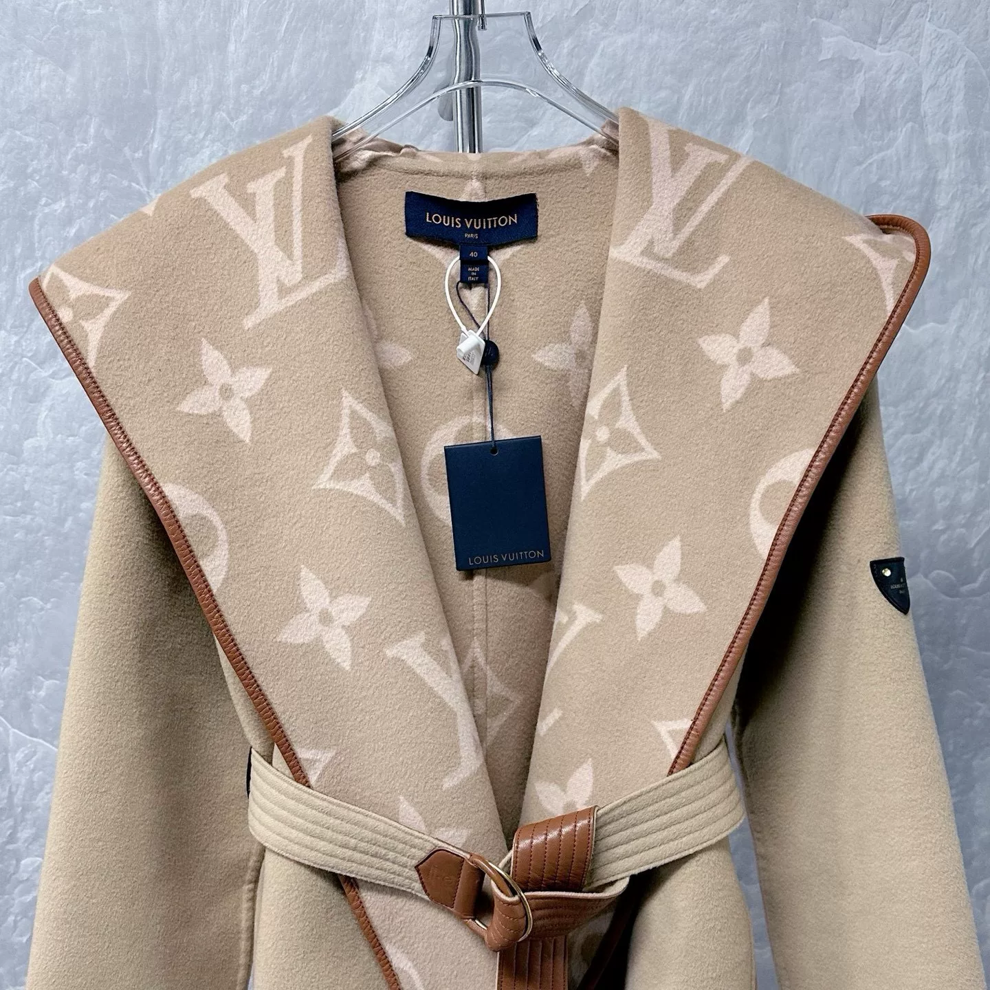 Louis Vuitton Beige Wool Wrap Coat — detail
