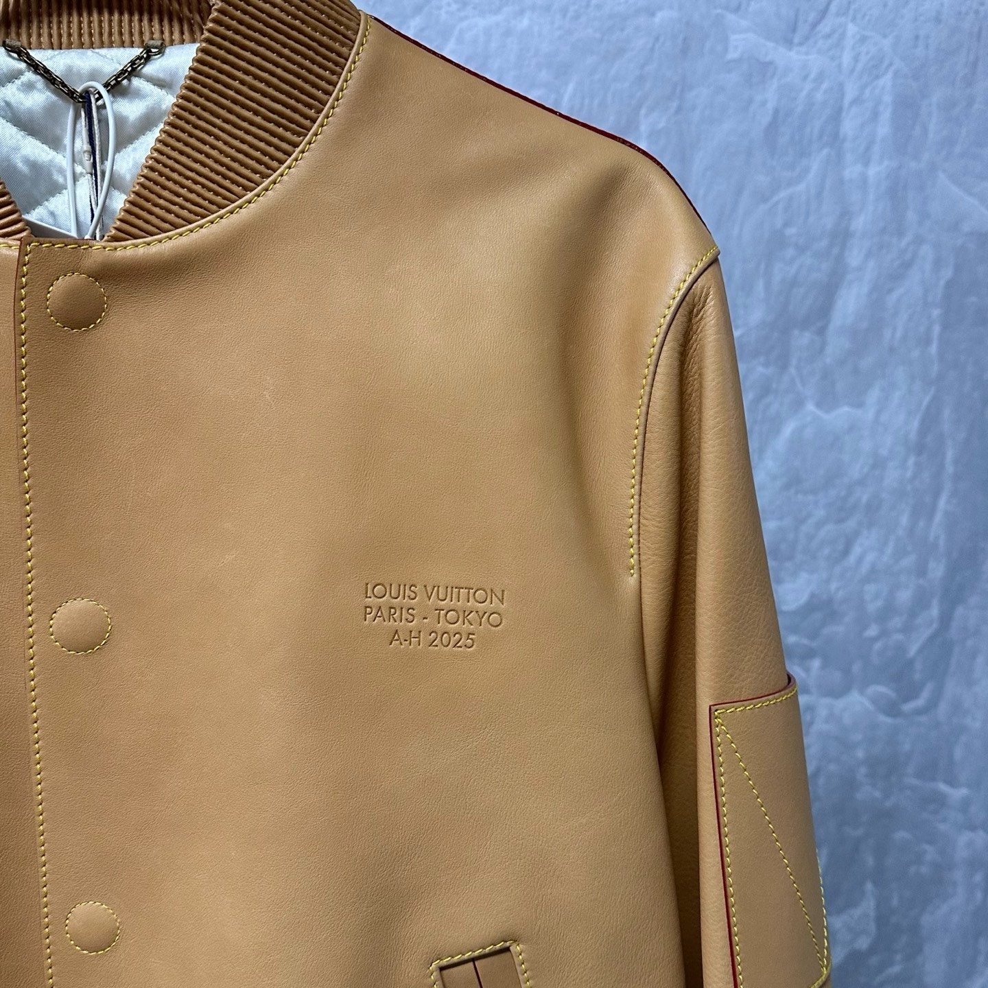 Louis Vuitton Nigo Embossed Logo Leather Jacket — detail