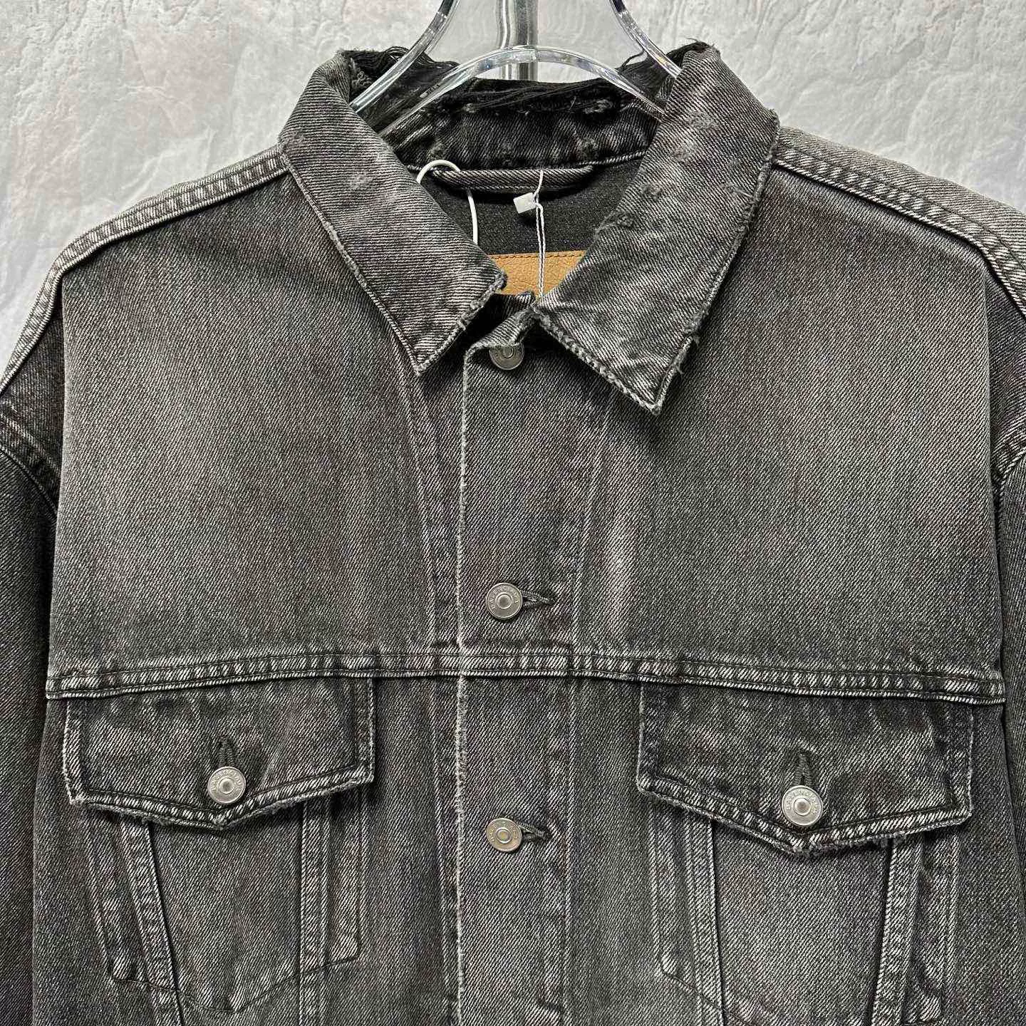 Balenciaga Logo Print Distressed Denim Jacket — front