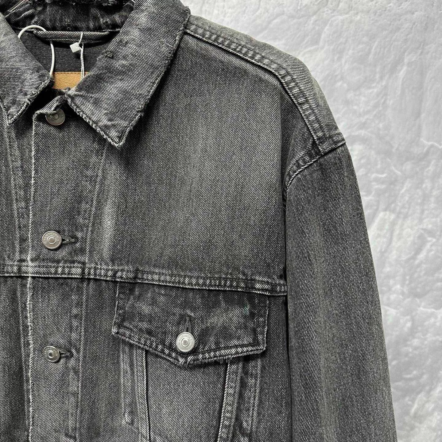 Balenciaga Logo Print Distressed Denim Jacket — detail