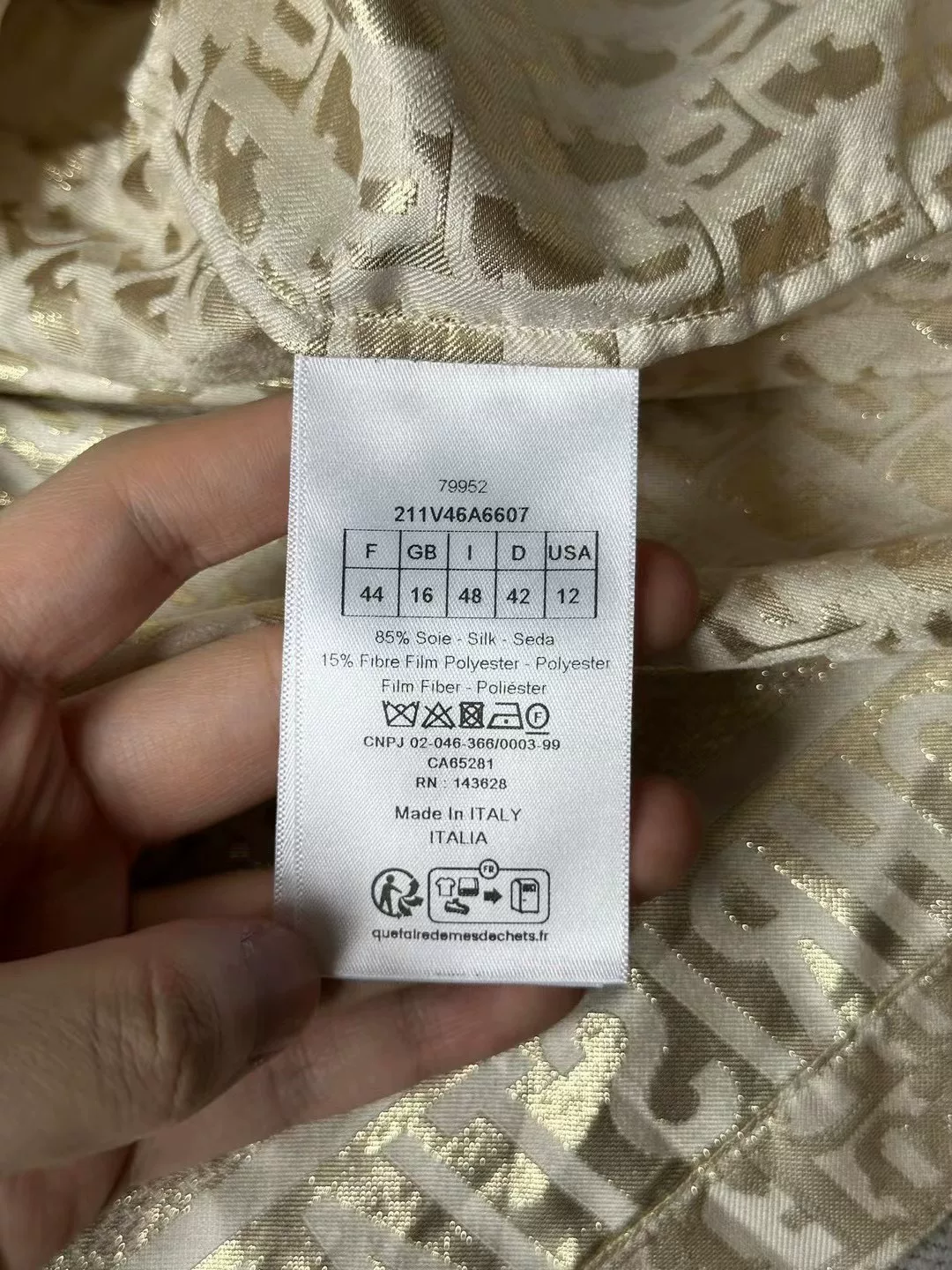 Dior Gold Print Silk Short-sleeve Shirt — back