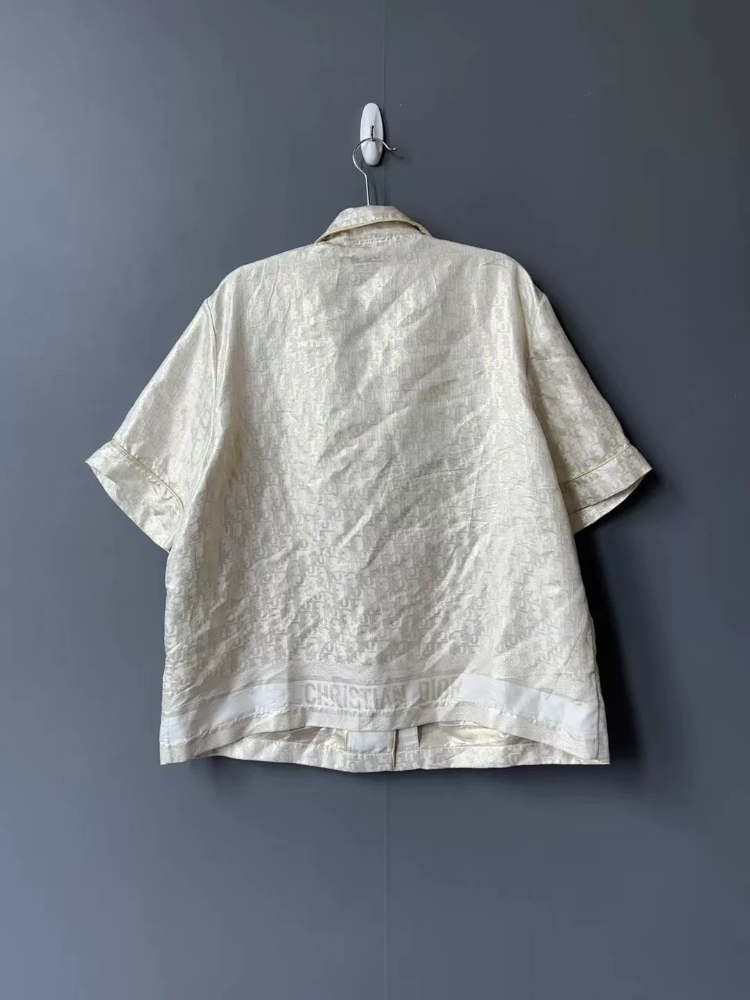 Dior Gold Print Silk Short-sleeve Shirt — front
