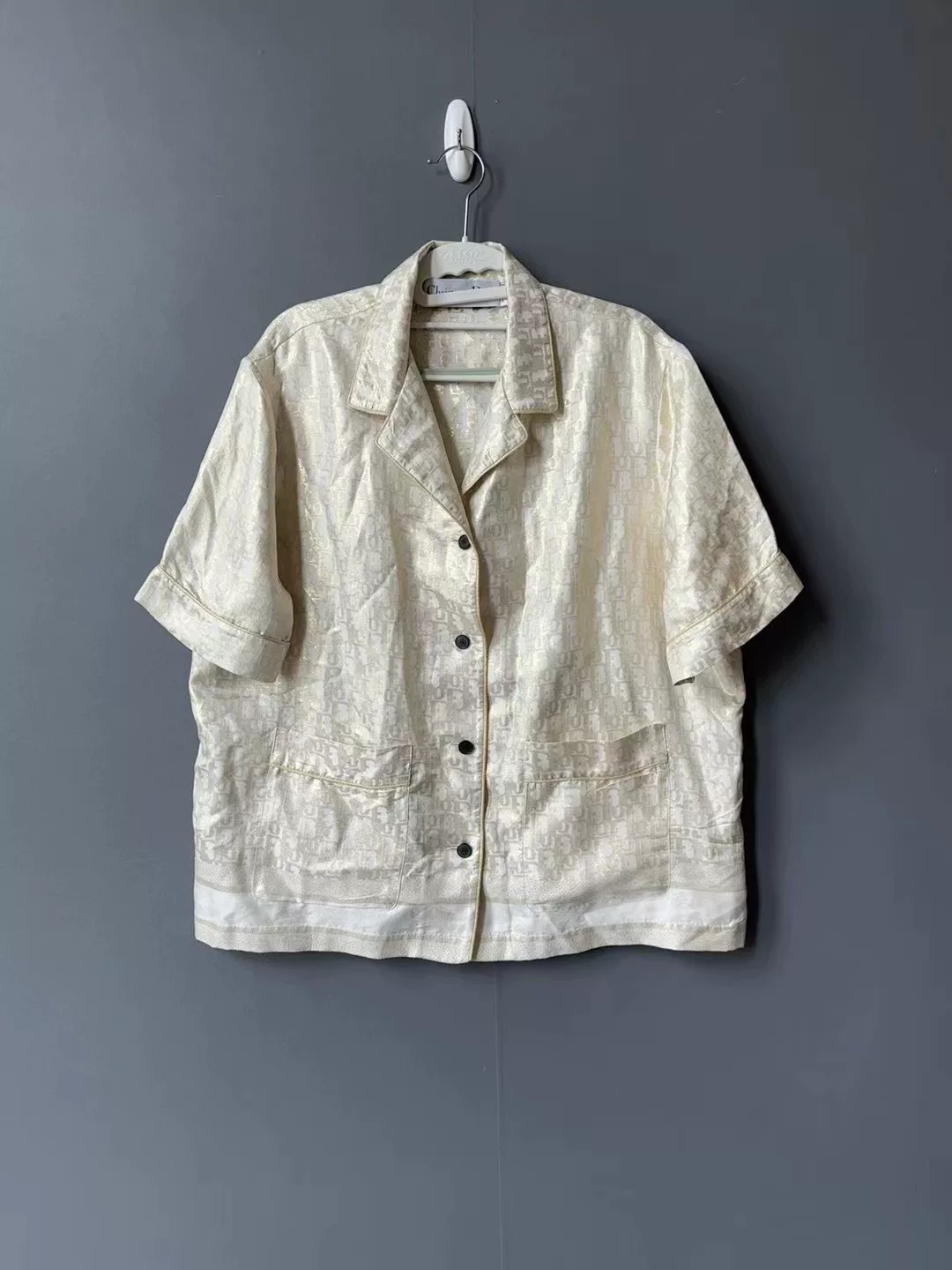 Dior Gold Print Silk Short-sleeve Shirt