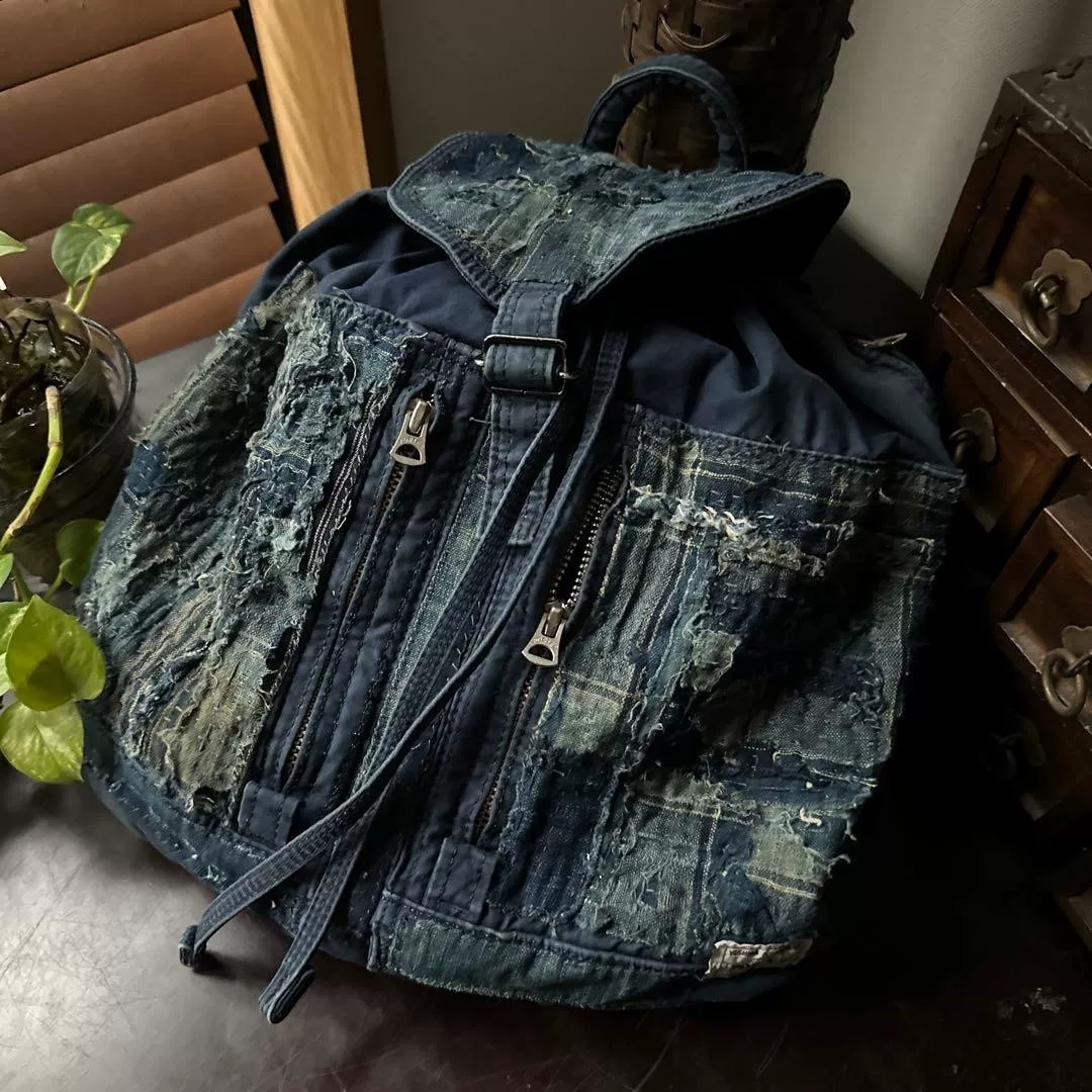 PORTER Denim Patchwork Hand-Reworked Backpack