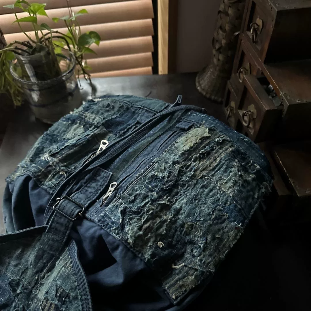 PORTER Denim Patchwork Hand-Reworked Backpack — front