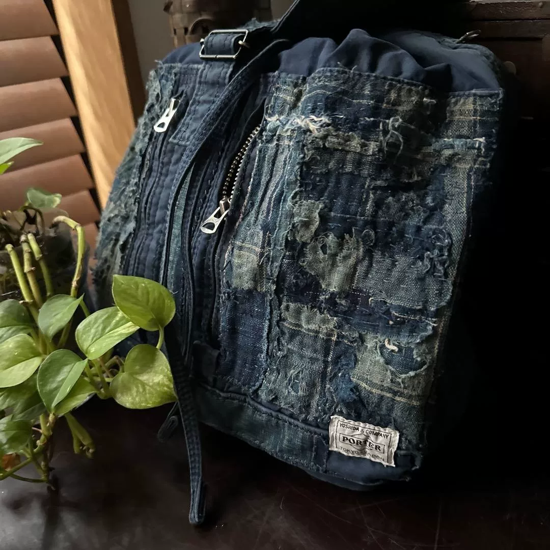 PORTER Denim Patchwork Hand-Reworked Backpack — back